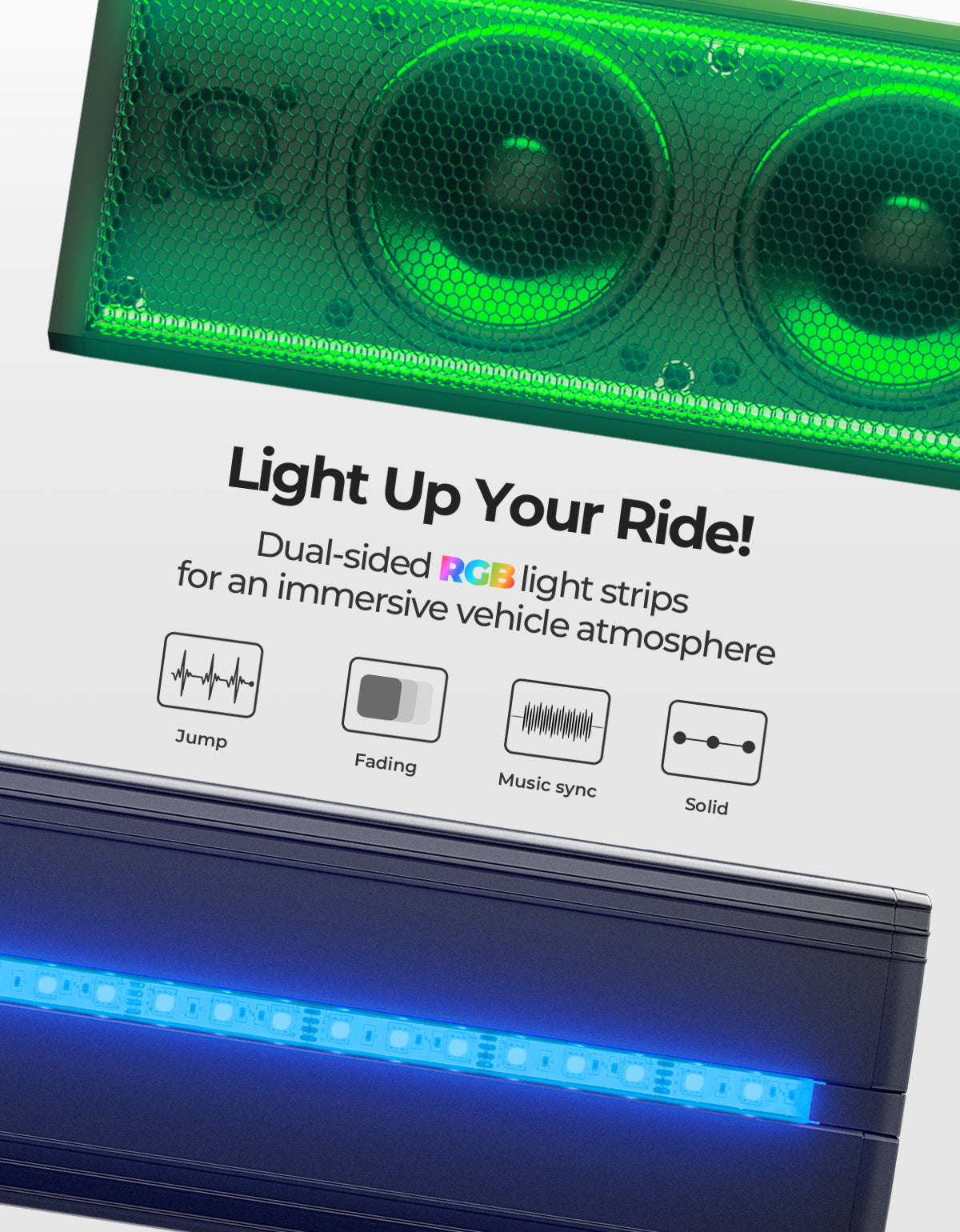 Kemimoto Soundbar 26" RGB barra audio UTV 500W IP65