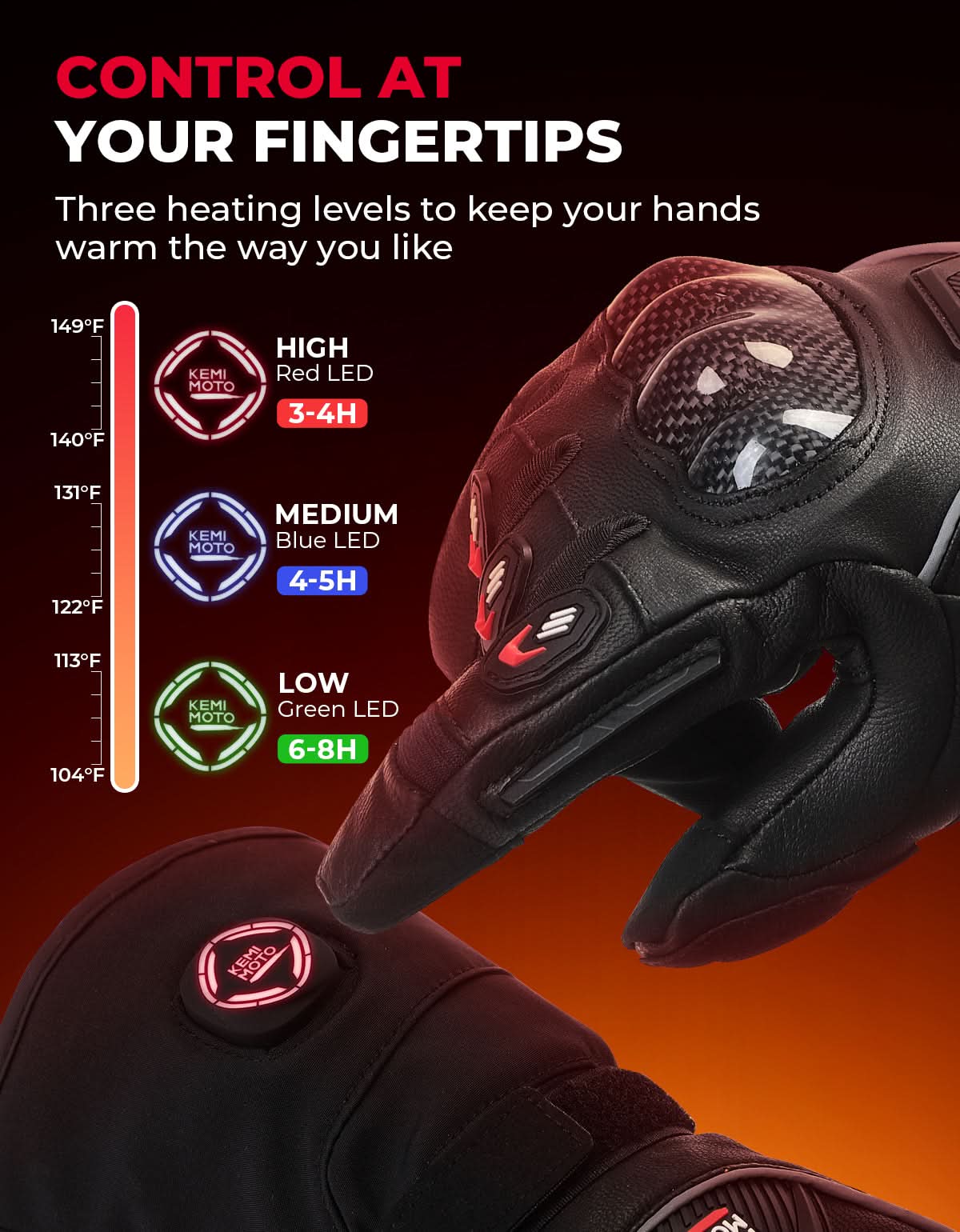 KEMIMOTO guanti moto riscaldati 7.4V touchscreen impermeabili