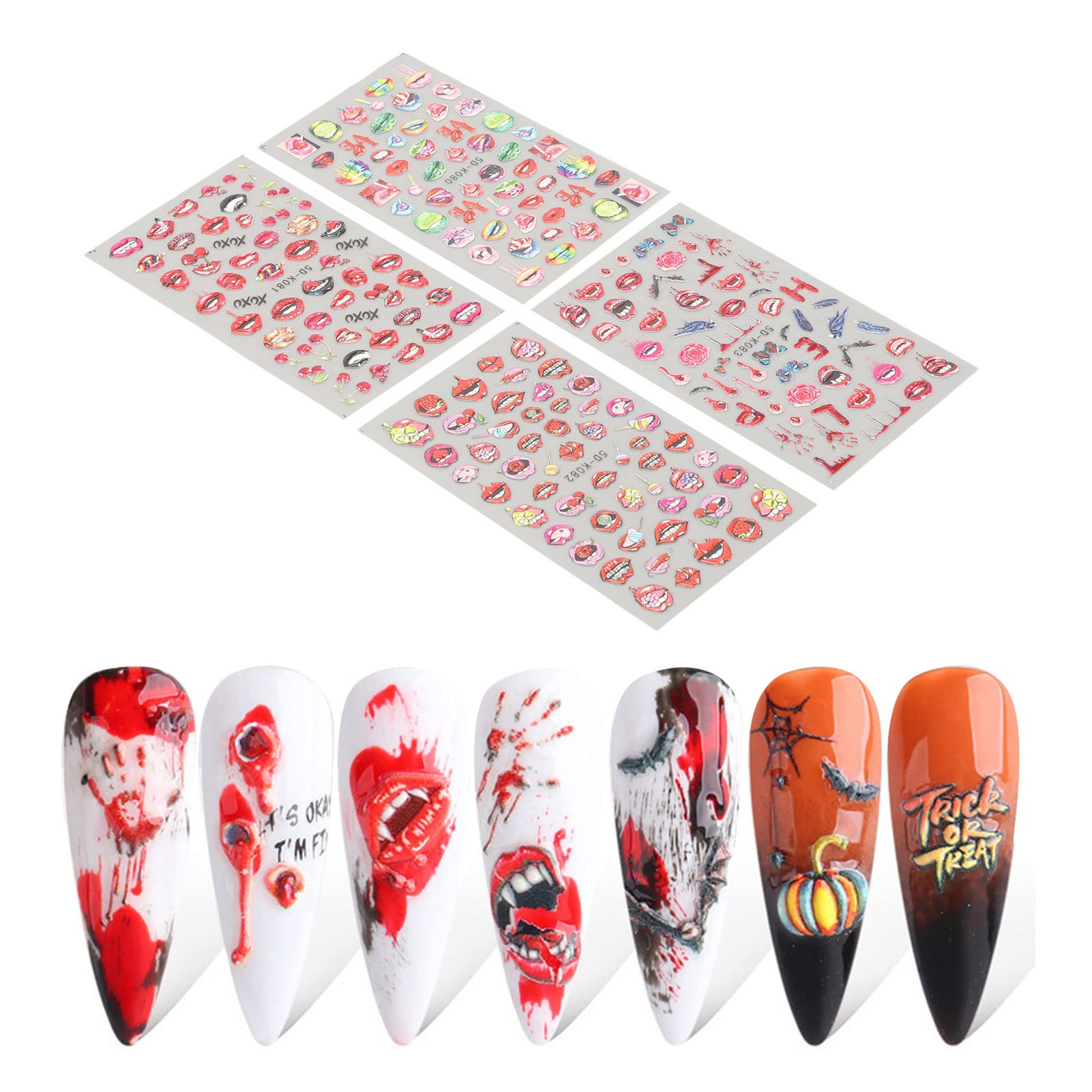 Kuuleyn Adesivi Nail Art Halloween 3D 4 Pezzi Zucca