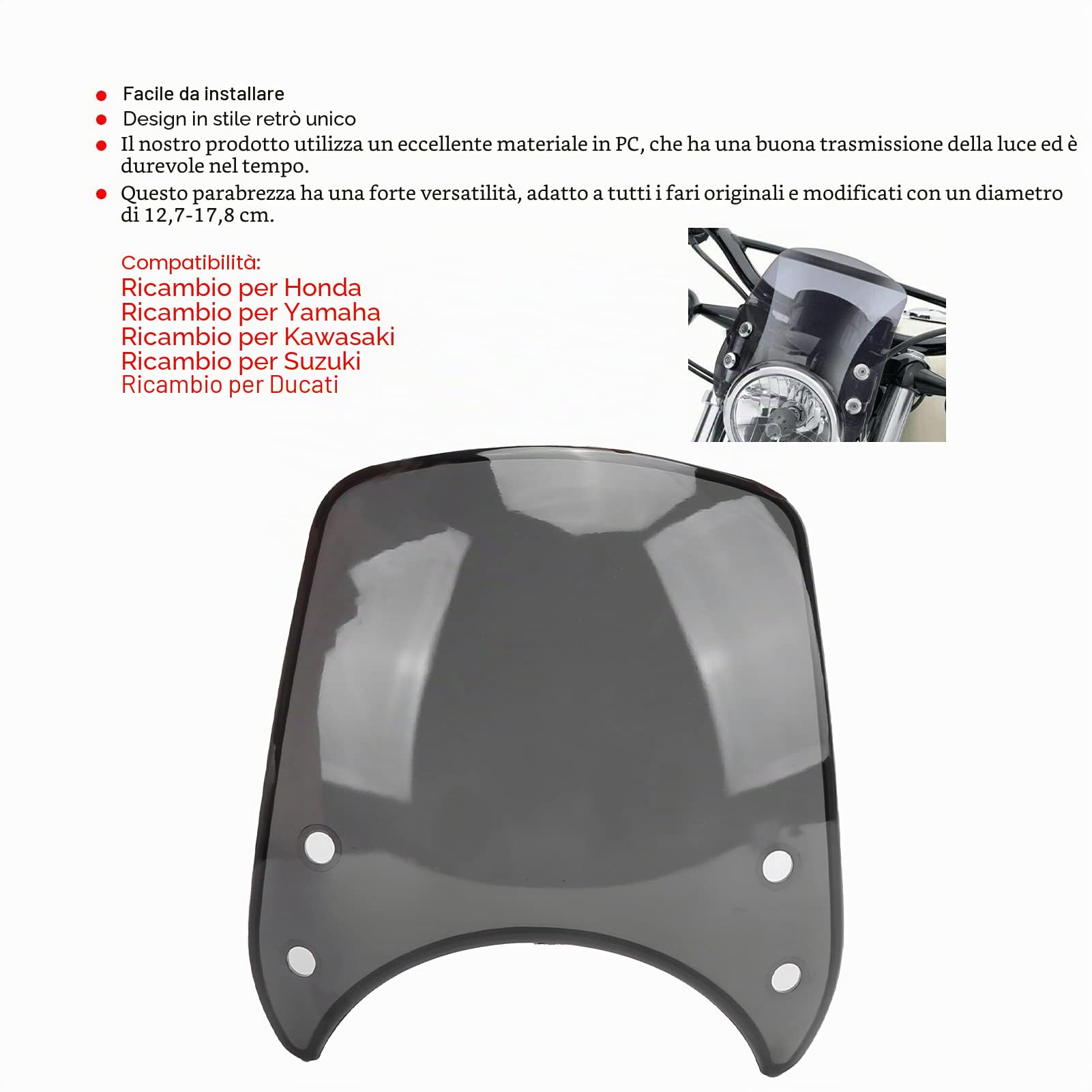 Hapivida Cupolino Retrò Parabrezza Moto 5-7 Pollici Grigio