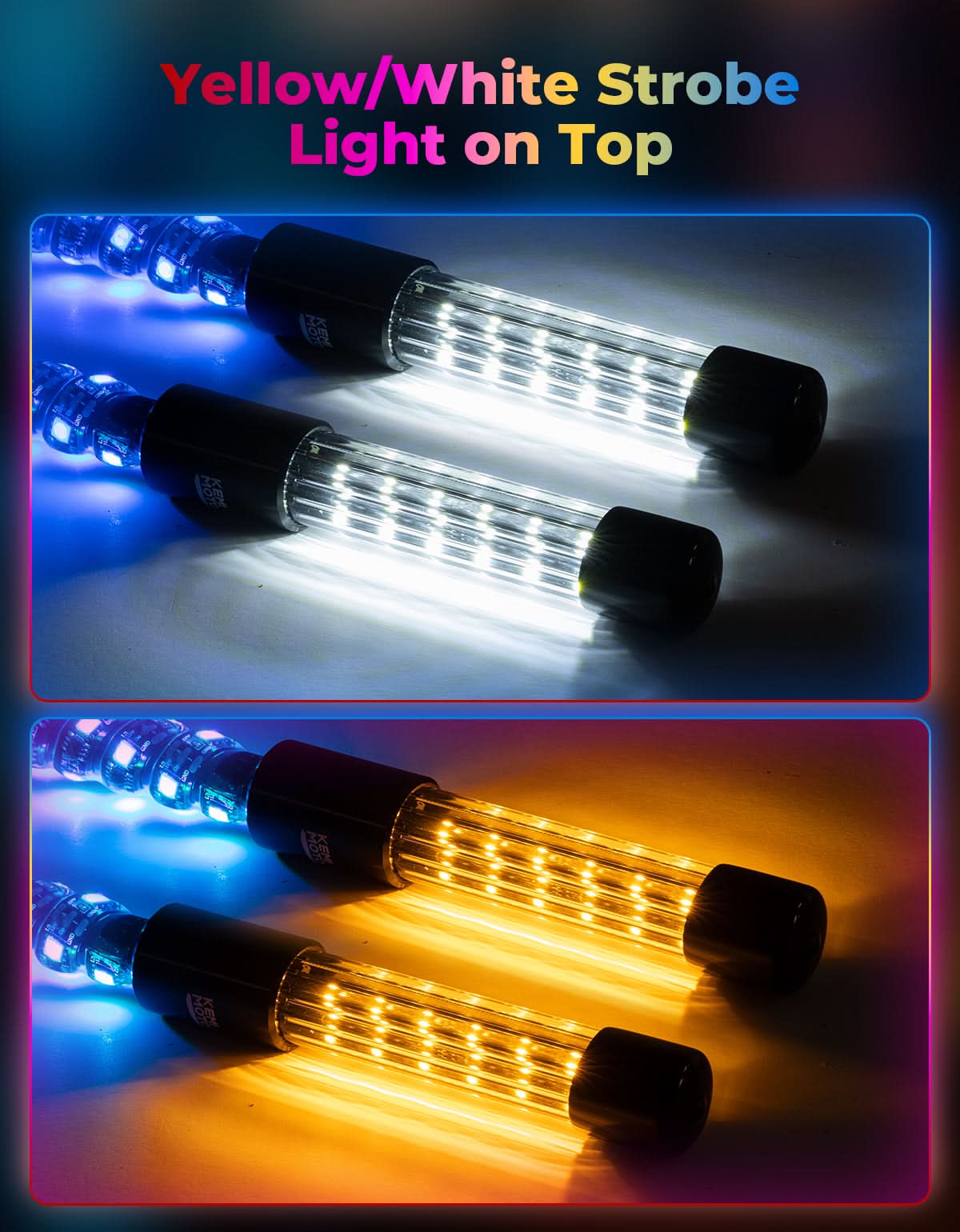 KEMIMOTO Whip 3FT frusta LED 2 pezzi bluetooth SOS strobo