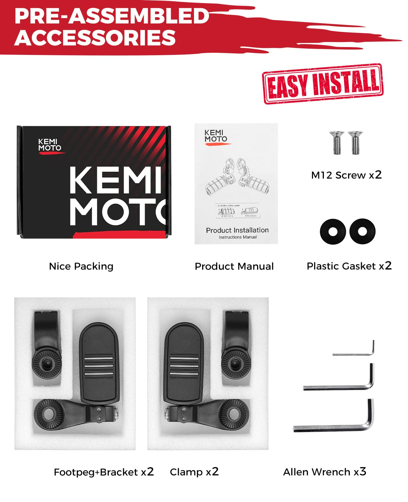 KEMIMOTO F1802-00402 pedane poggiapiedi moto nere 32 mm