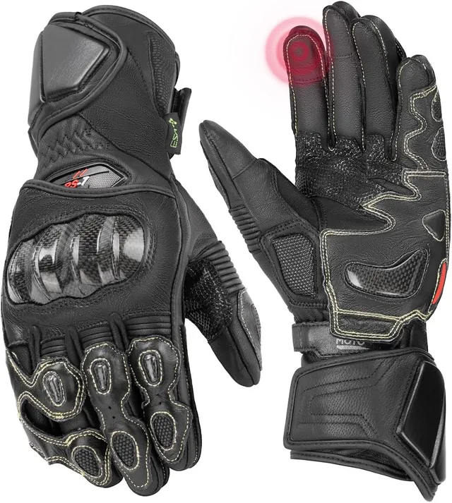 Kemimoto guanti moto pelle neri kevlar touch