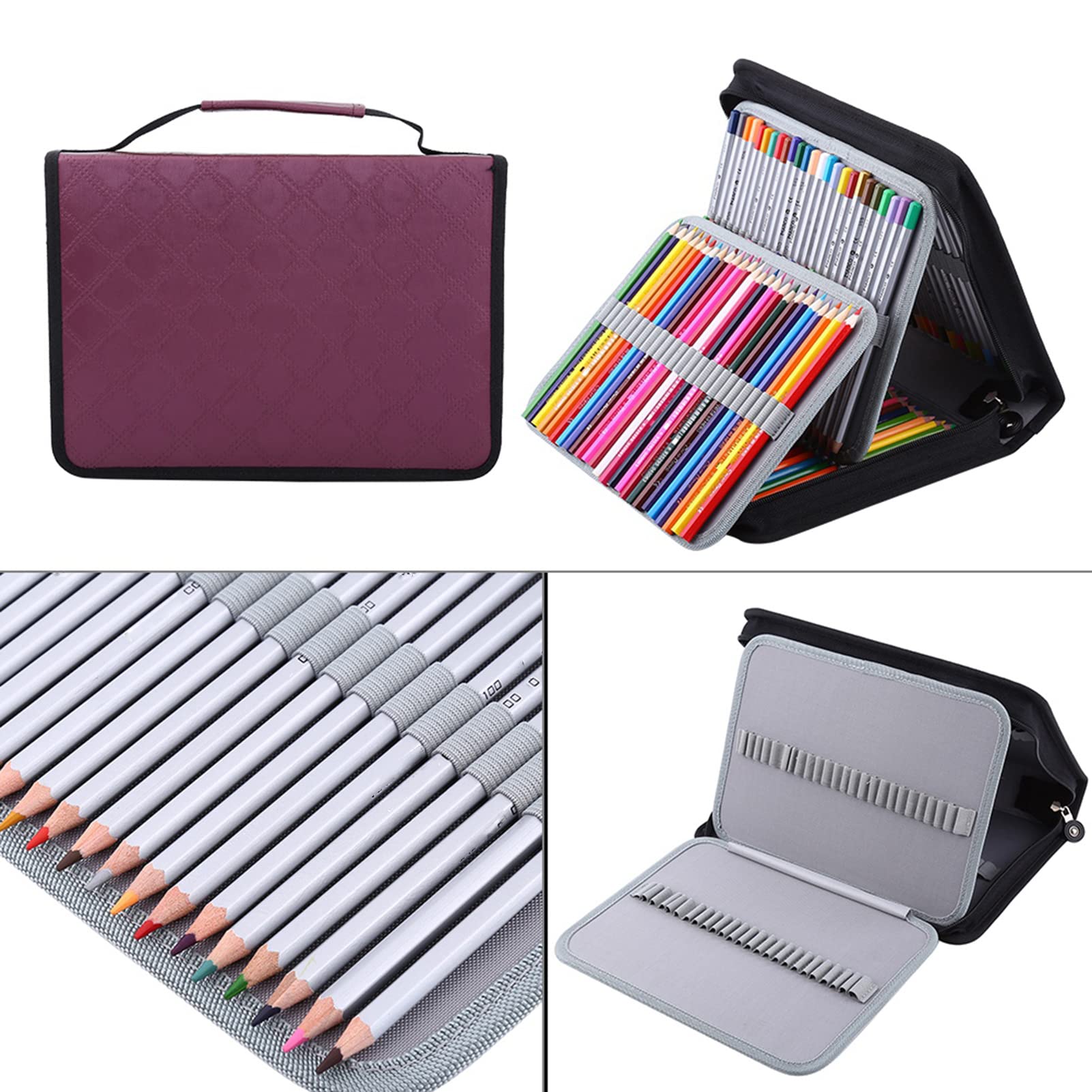 Hapivida astuccio matite 150 posti PU viola con maniglia