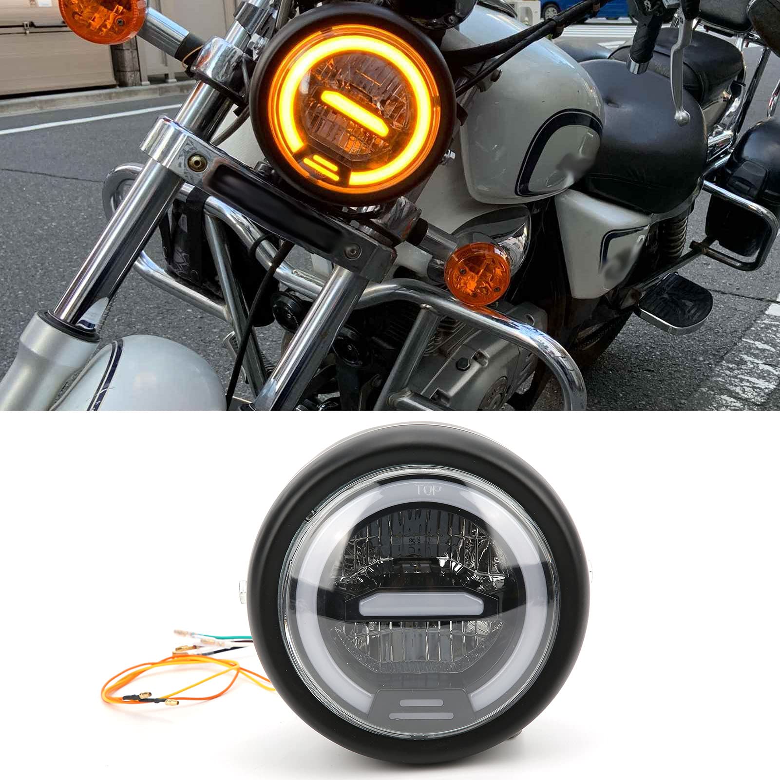 Hapivida Faro Moto LED Rotondo 6,5 Pollici Nero 12-24V Angel Eyes