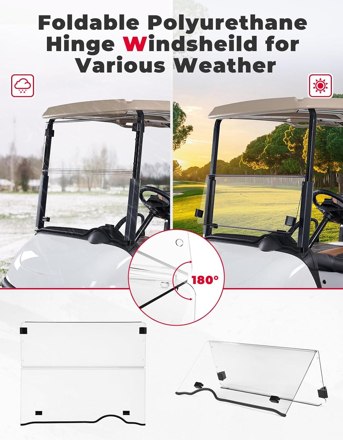 KEMIMOTO Parabrezza Golf Cart EZGO RXV Pieghevole 5mm