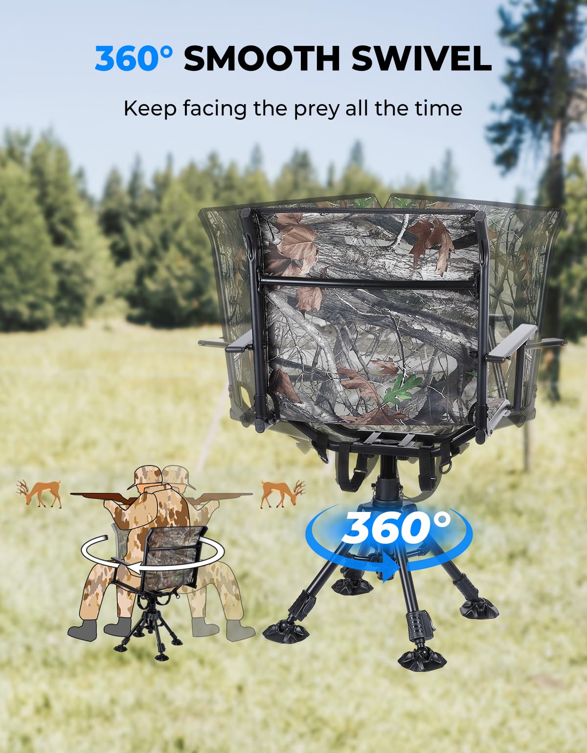 Kemimoto sedia da caccia girevole 360 mimetica 145 kg