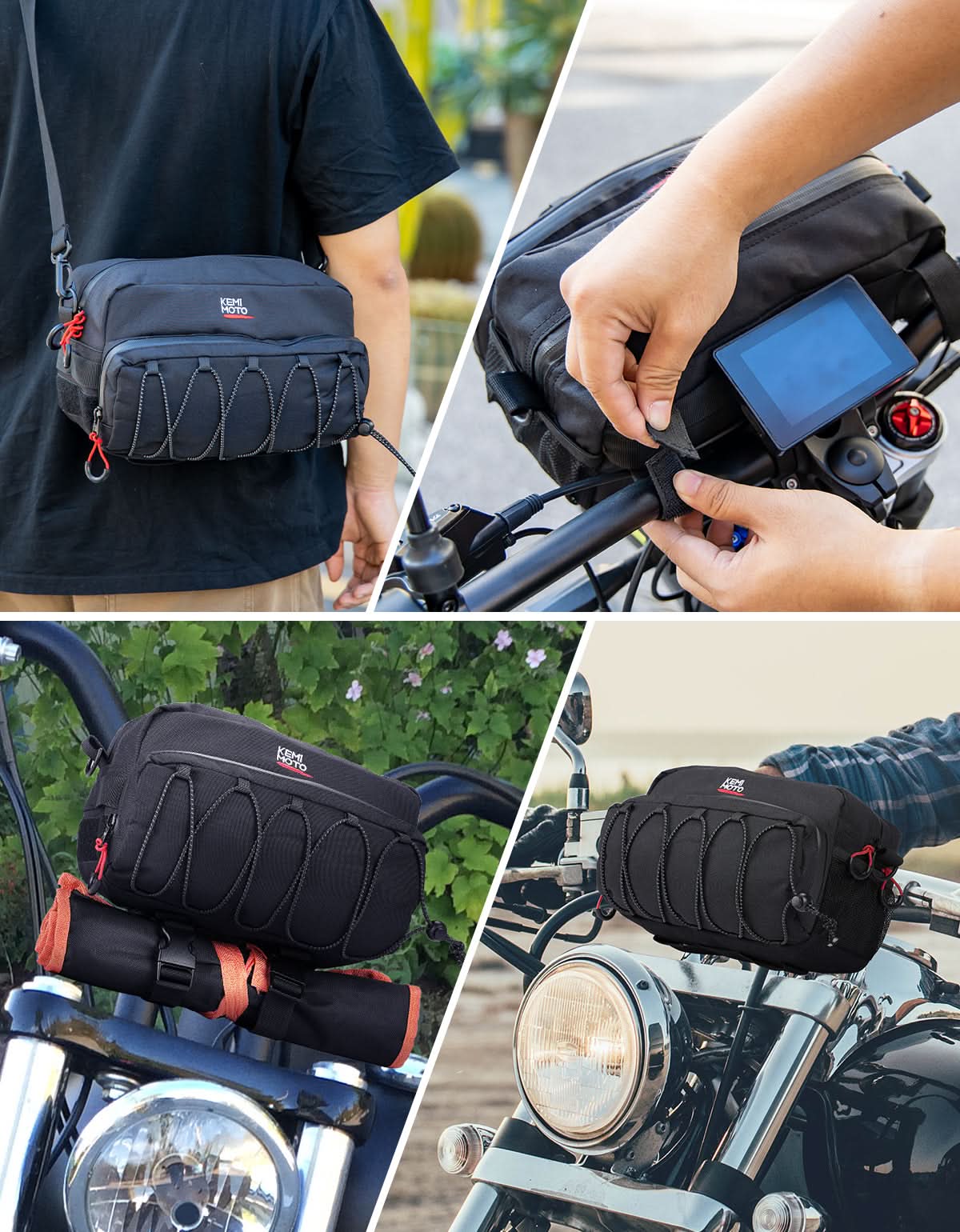 KEMIMOTO borsa manubrio moto universale con tasca occhiali