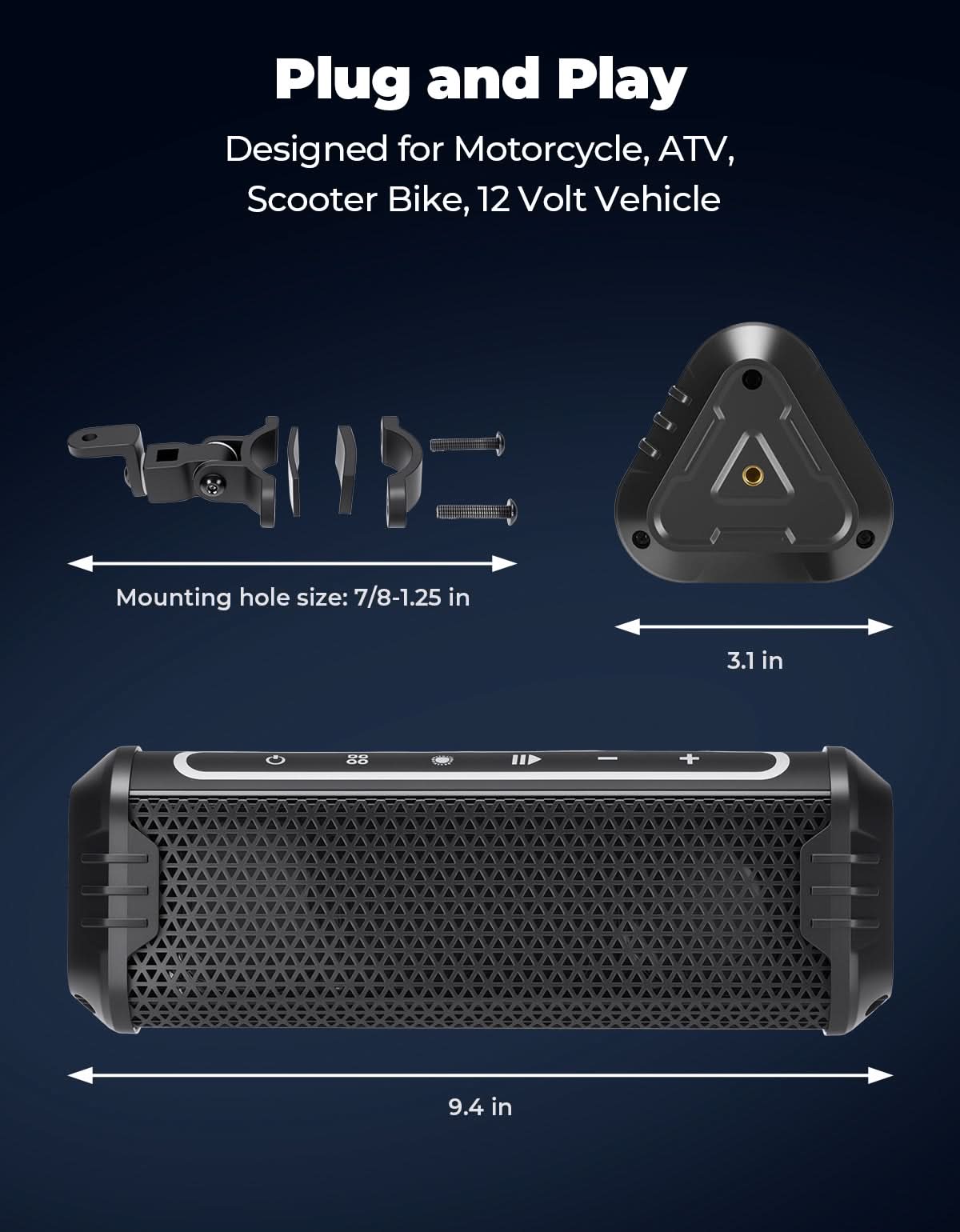 KEMIMOTO Soundbar Bluetooth Moto 25W Impermeabile IP66