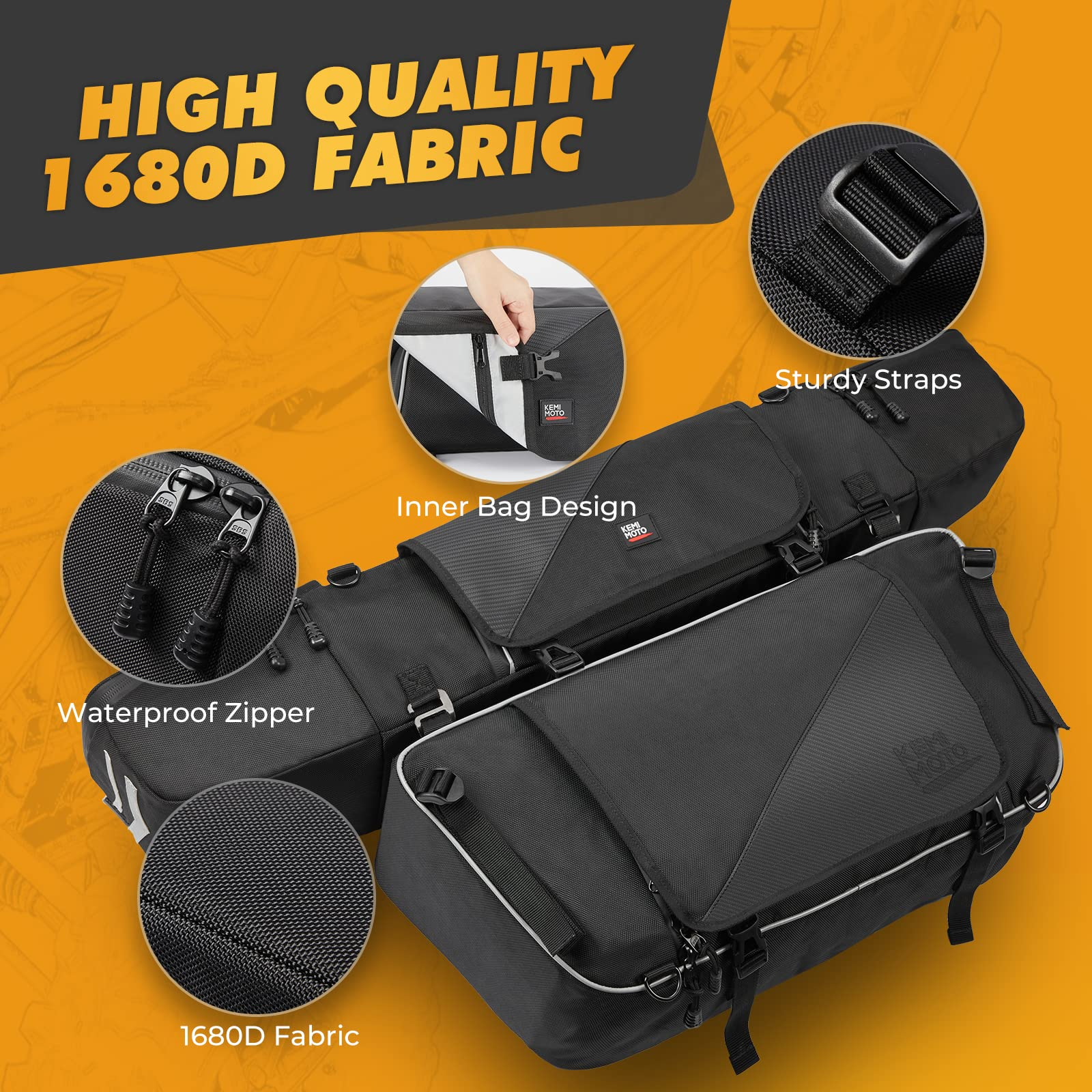 KEMIMOTO Borsa Posteriore 51L per Polaris RZR XP 1000 Impermeabile