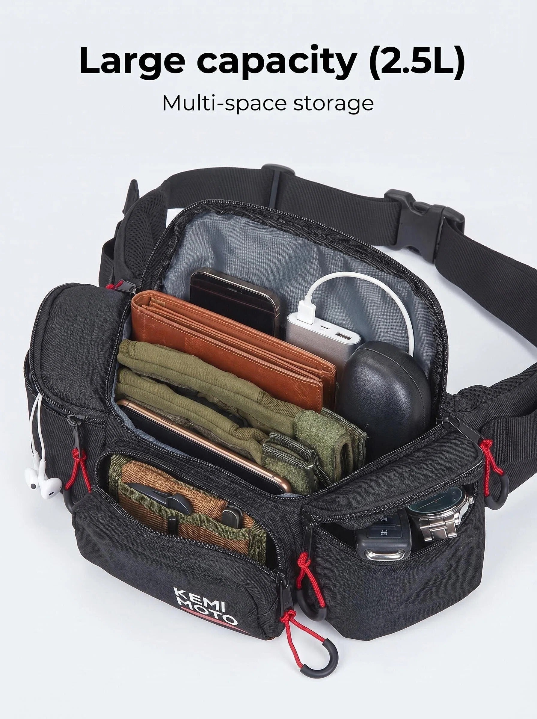 Kemimoto Marsupio Vita 2,5L 5 tasche supporto lombare