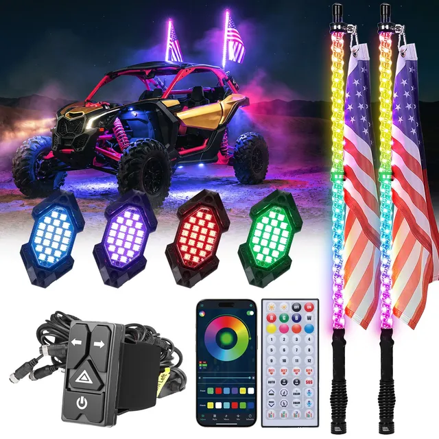 Kemimoto UTV kit luci whip LED 4FT + rock lights RGB 12V