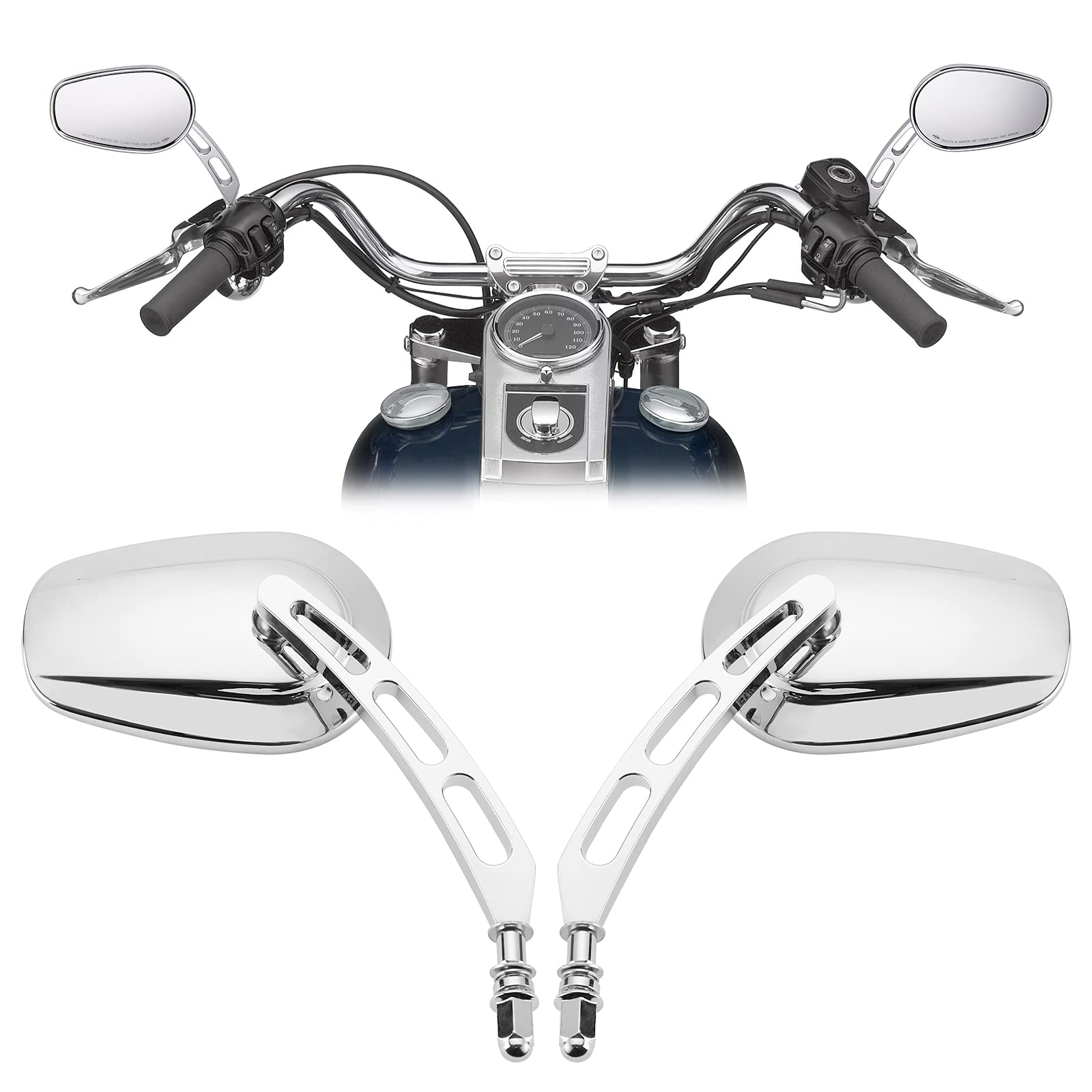 KEMIMOTO specchi Harley M8 neri stelo lungo ovali coppia