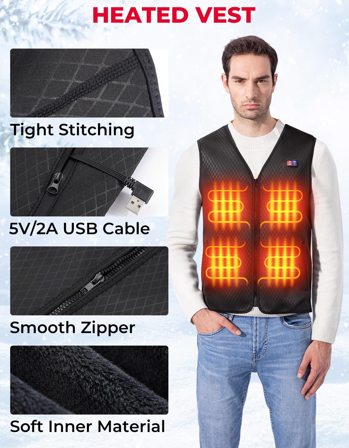Kemimoto gilet riscaldato uomo L 6 zone nero