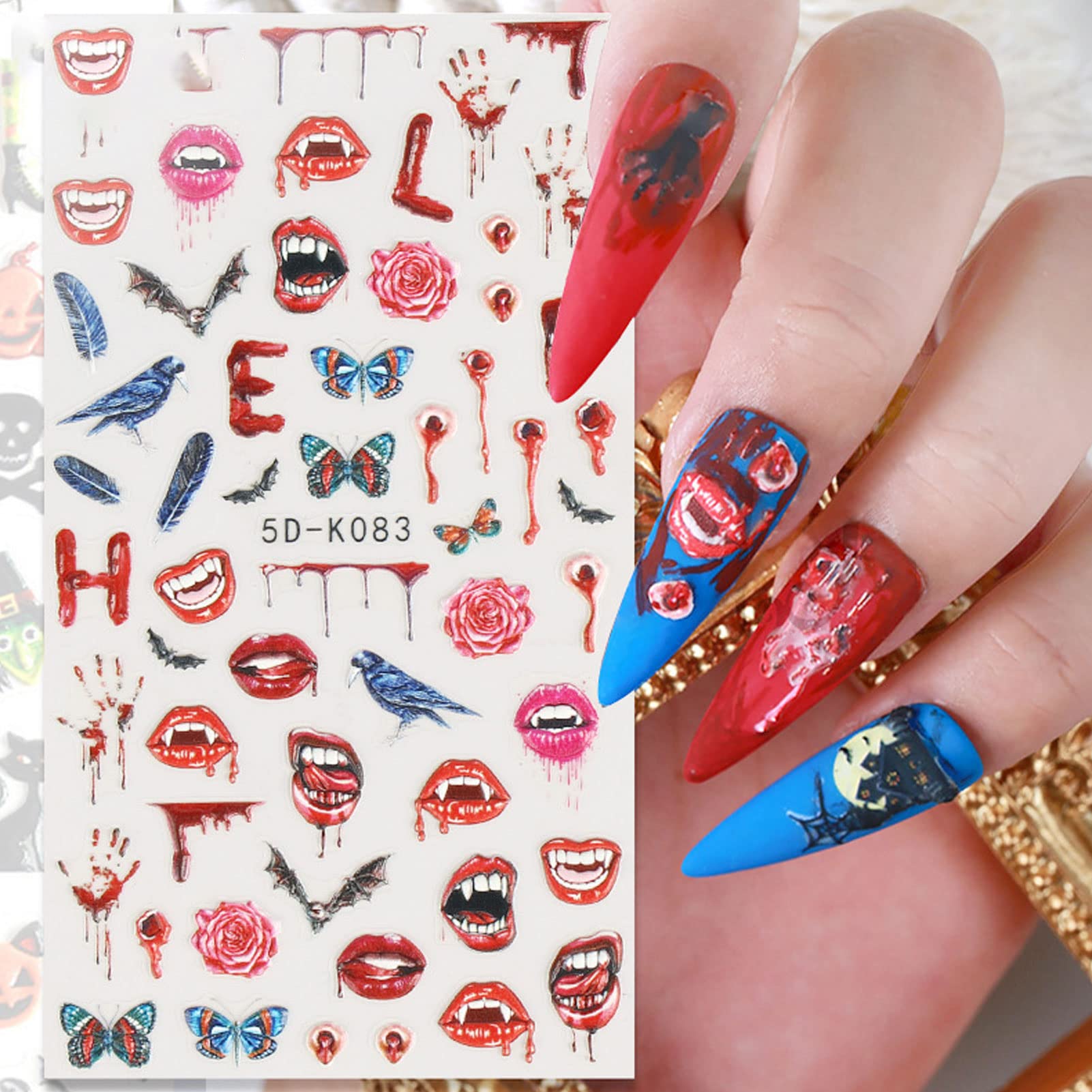 Kuuleyn Adesivi Nail Art Halloween 3D 4 Pezzi Zucca