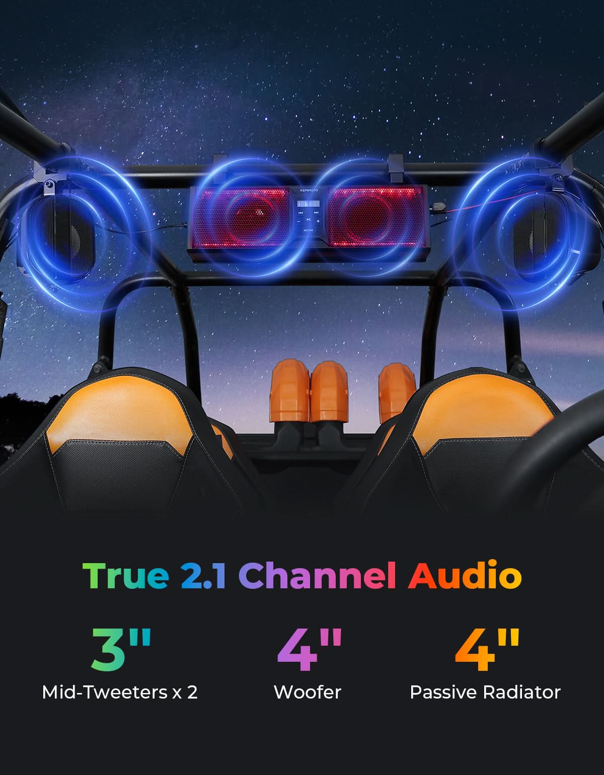 Kemimoto Soundbar Bluetooth UTV ATV 43cm 100W RGB IP66