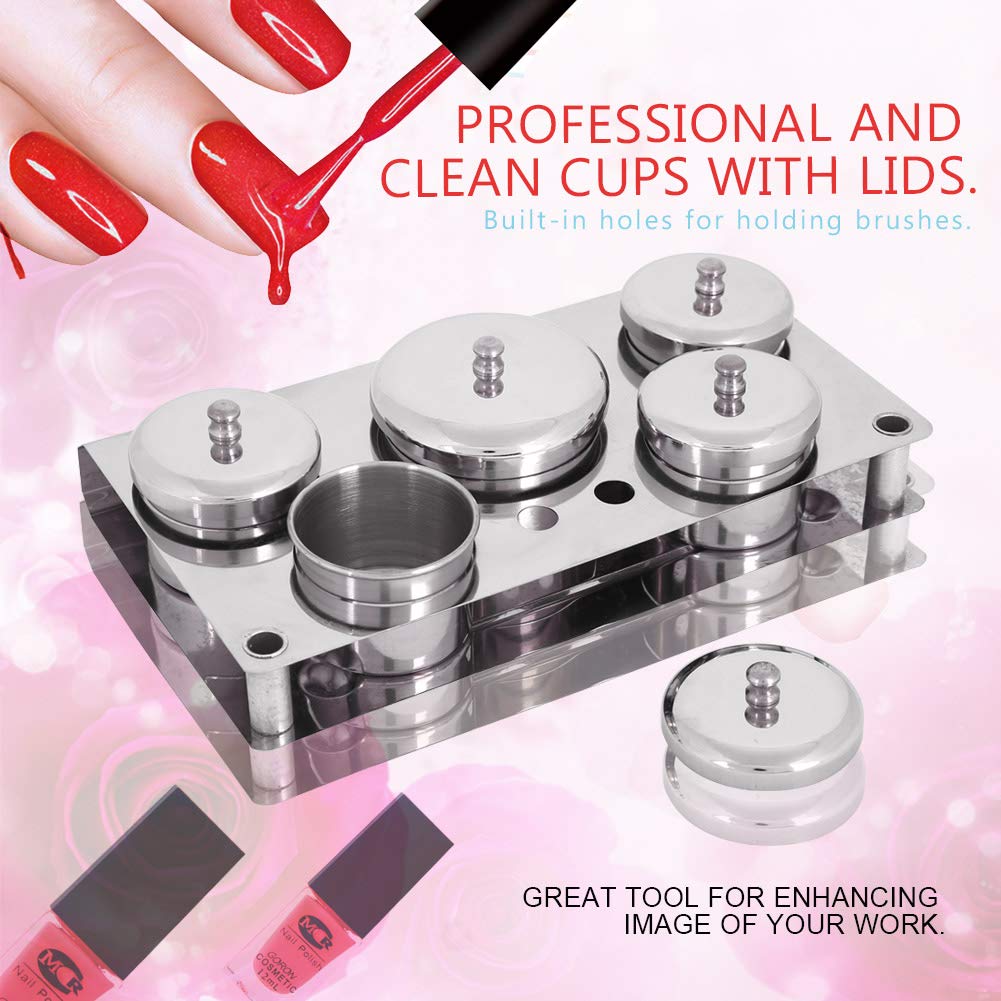 Kuuleyn set nail art vaschette acciaio 5 pezzi con base