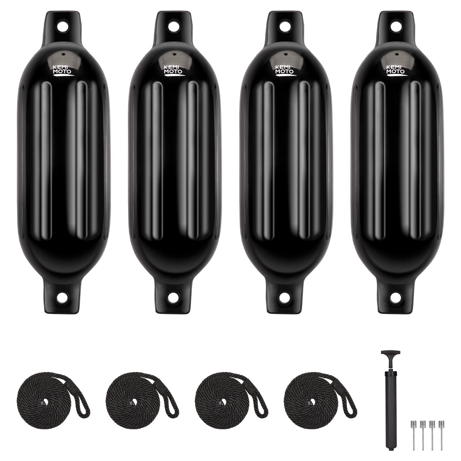 KEMIMOTO parabordi gonfiabili barca 25-35ft set 4 pezzi neri