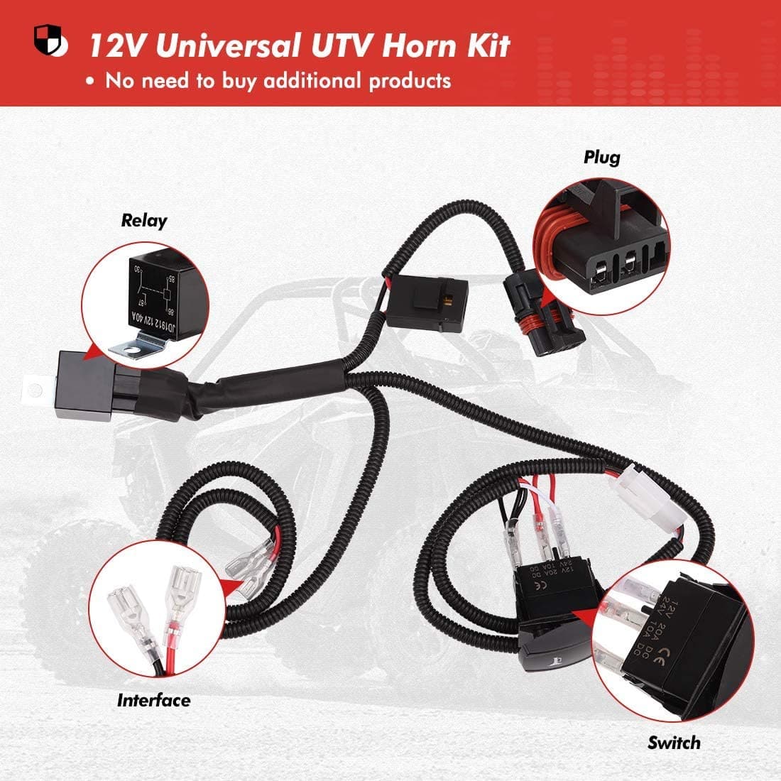 KEMIMOTO UTV kit clacson 12V universale con interruttore