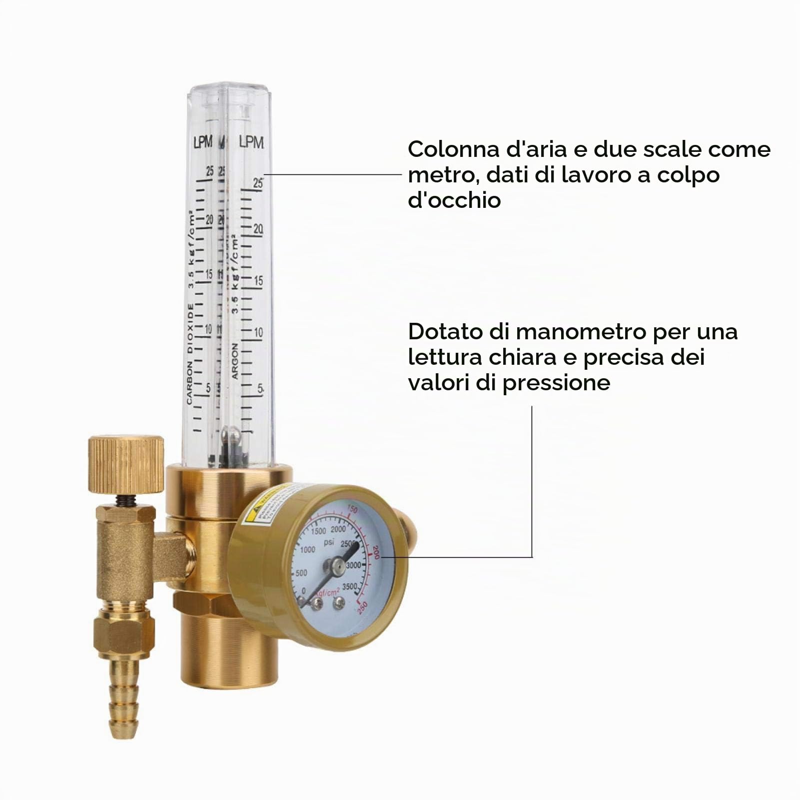 Kuuleyn Riduttore Argon Ottone G5/8 Manometro Saldatura TIG