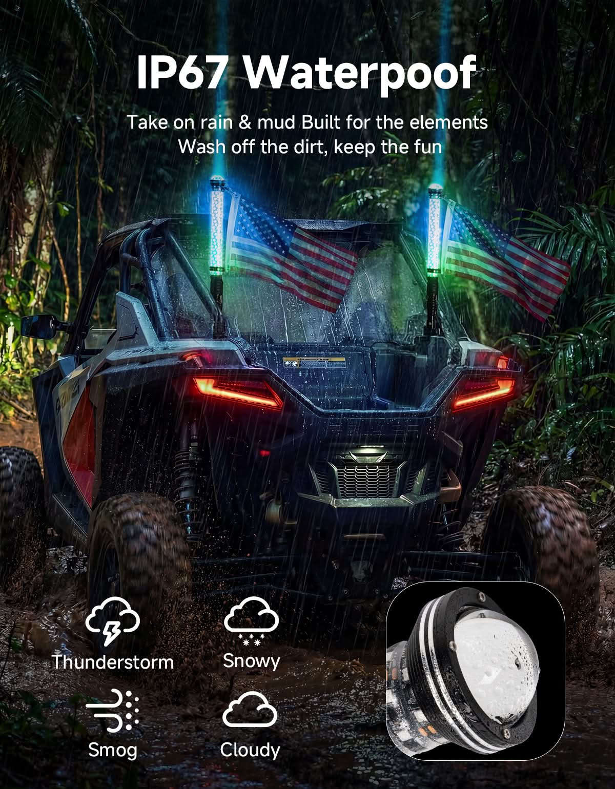 Kemimoto 2FT kit 2 luci whip LED RGB 12V universale