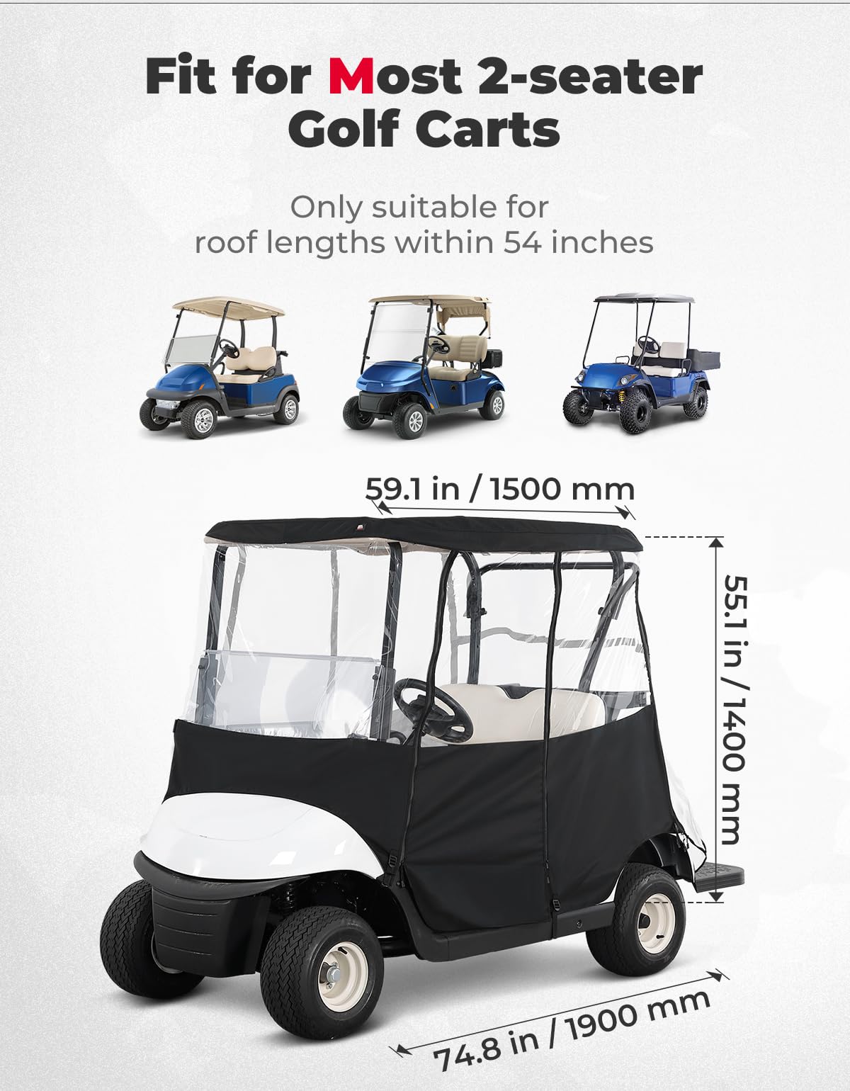 KEMIMOTO 600D Copertura Golf Cart Impermeabile 2 Posti