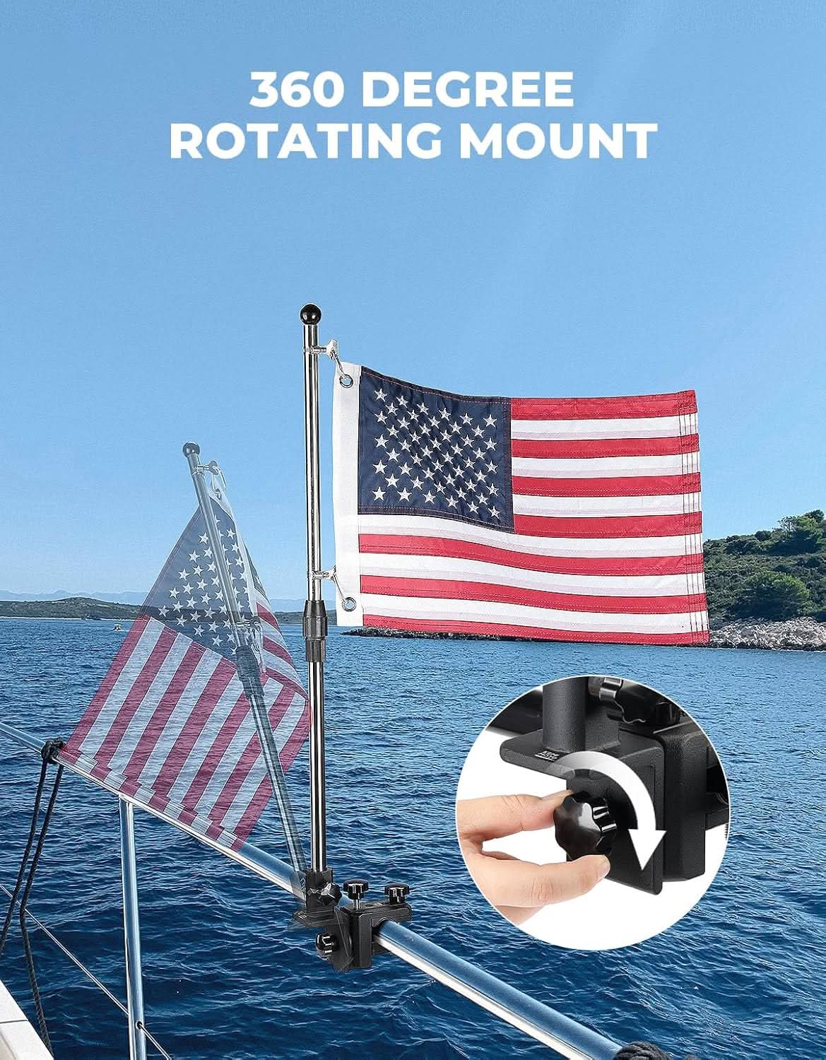 Kemimoto kit asta bandiera barca 2pz bandiera USA e supporto