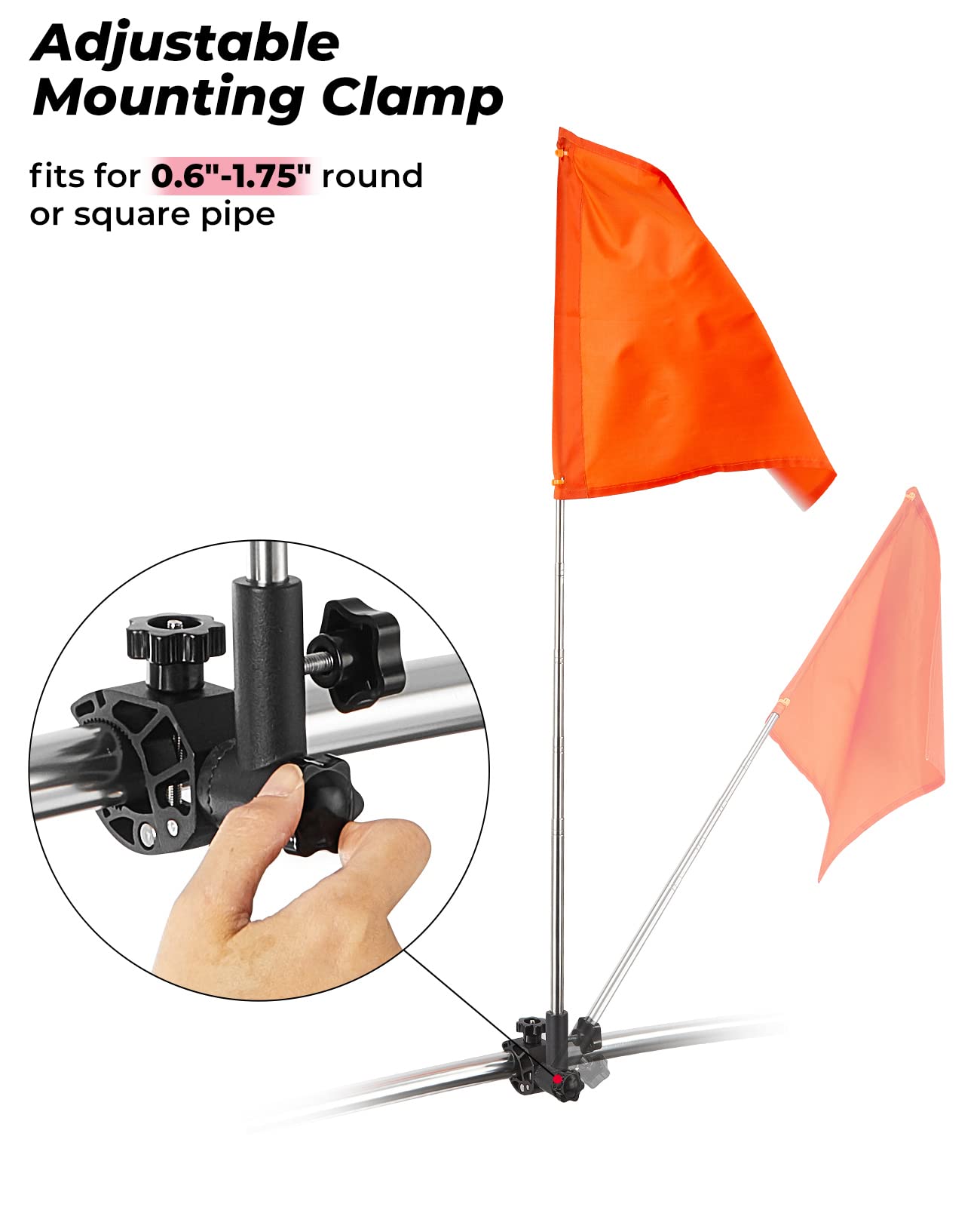 Kemimoto bandiera barca arancione con asta 30-122 cm