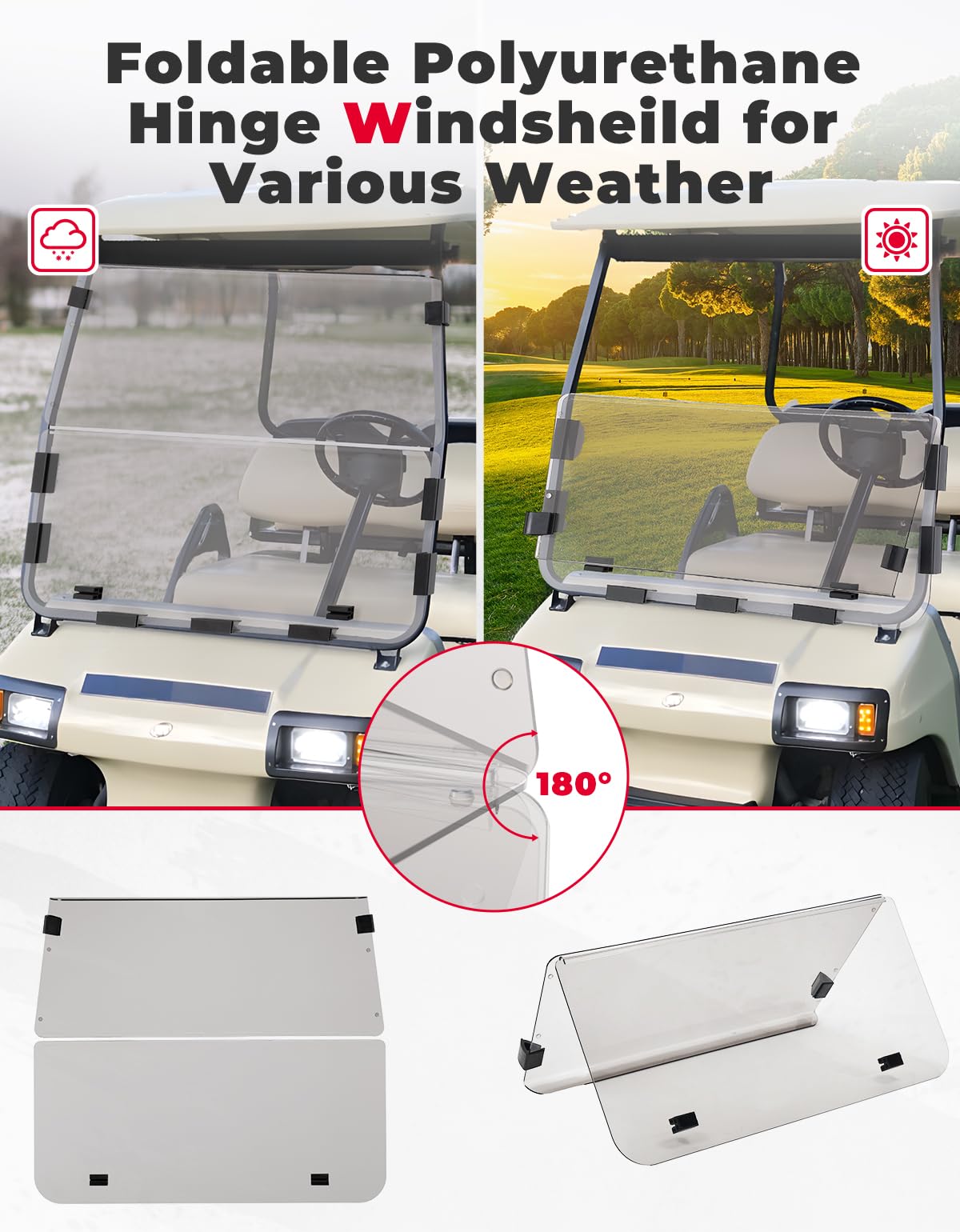 KEMIMOTO Club Car DS 2000+ parabrezza golf cart pieghevole trasparente