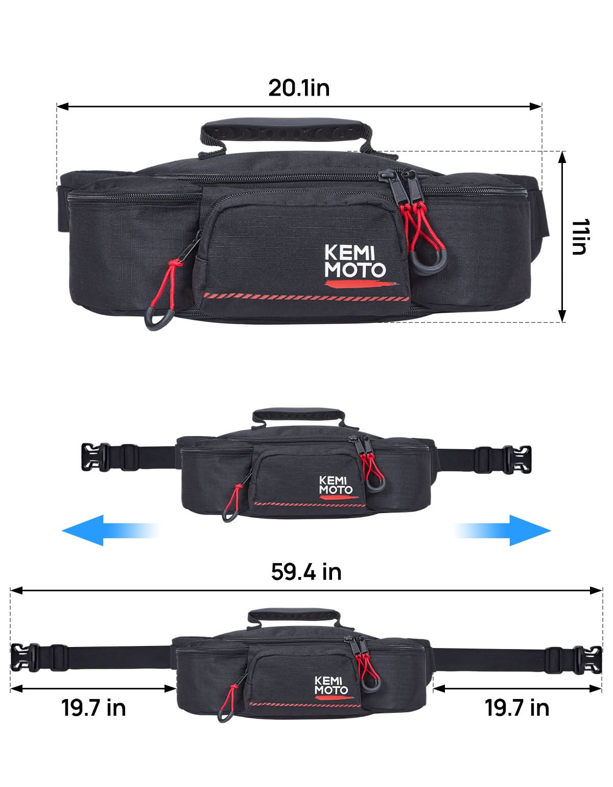 Kemimoto Marsupio Vita 2,5L 5 tasche supporto lombare