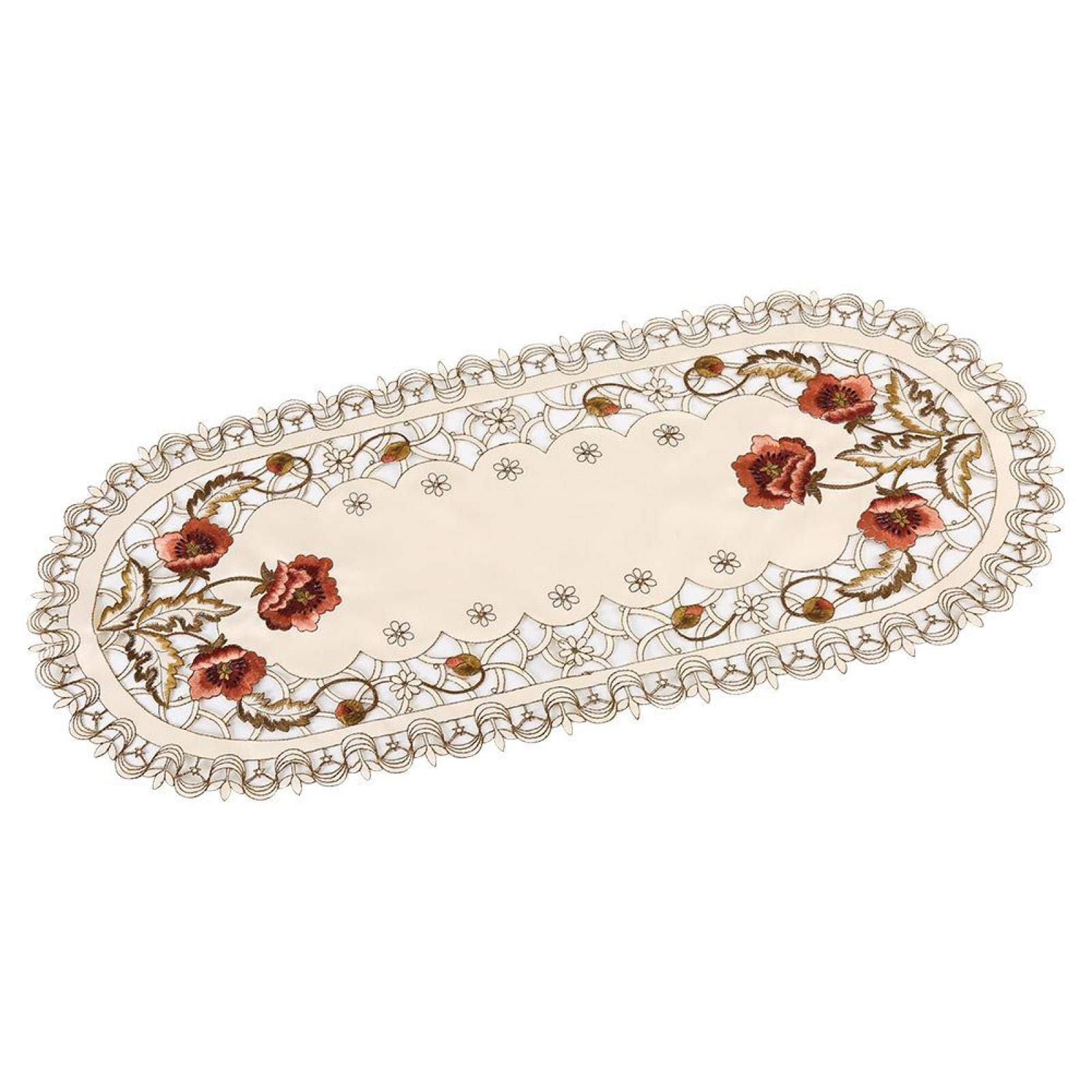 Kuuleyn Tovaglia Vintage Ovale Ricamata Fiori Rossi