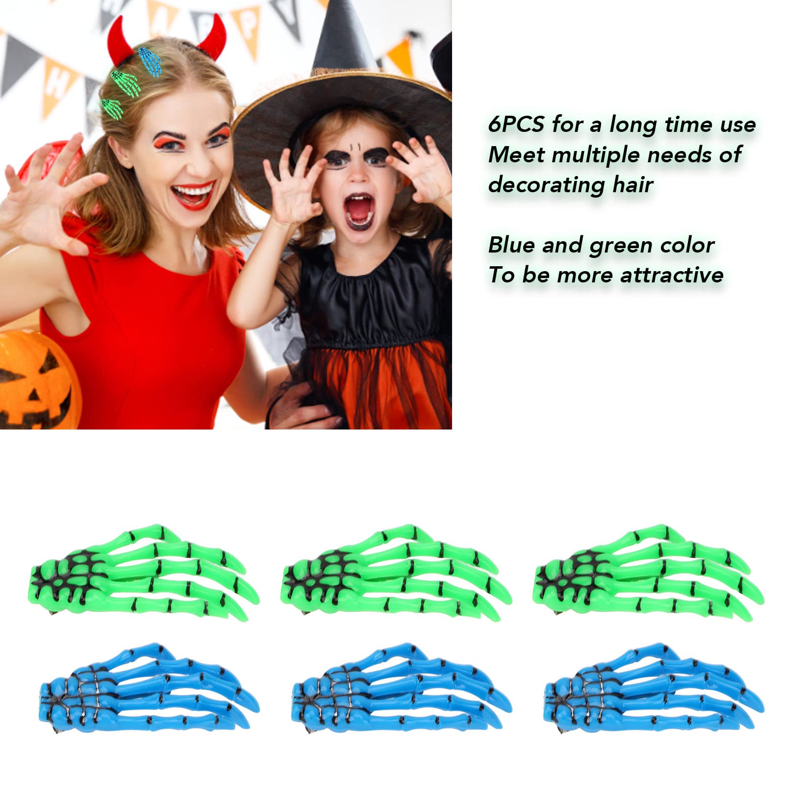 Kuuleyn Halloween fermagli capelli scheletro 6 pezzi blu verde