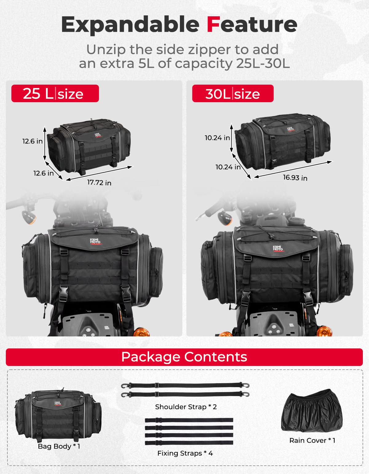 Kemimoto borsa codino moto espandibile 23-30L