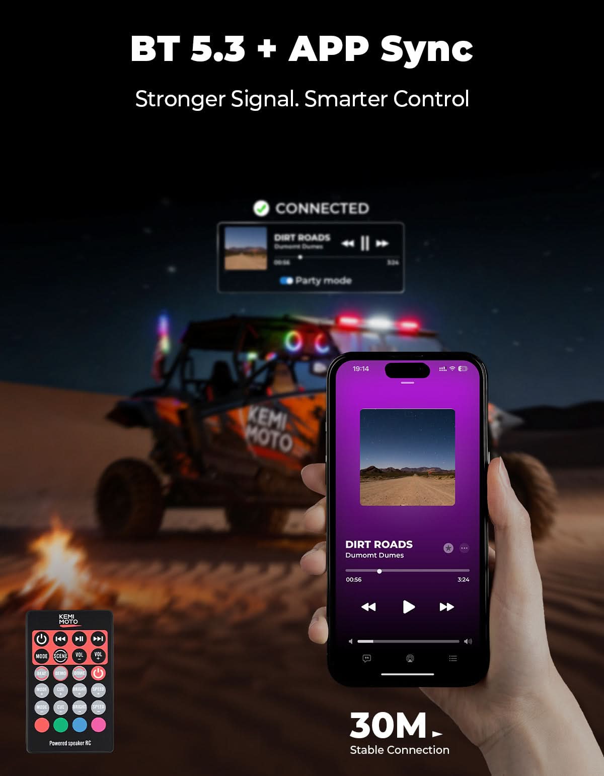 KEMIMOTO Midnight 90 soundbar tetto UTV Bluetooth RGB IP66