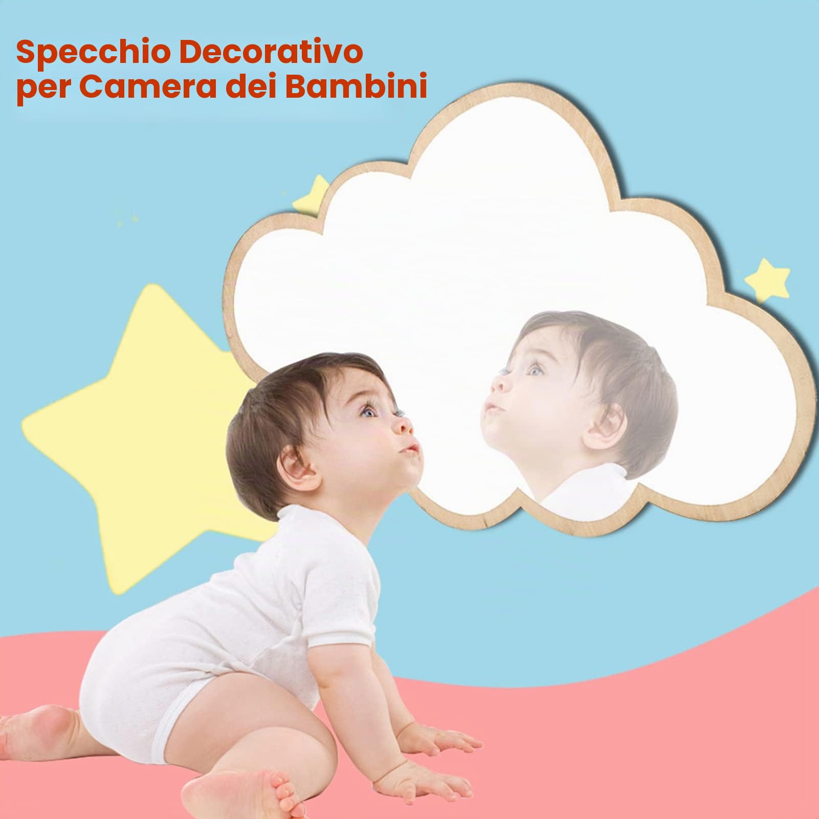 Hapivida specchio parete nuvola acrilico con legno