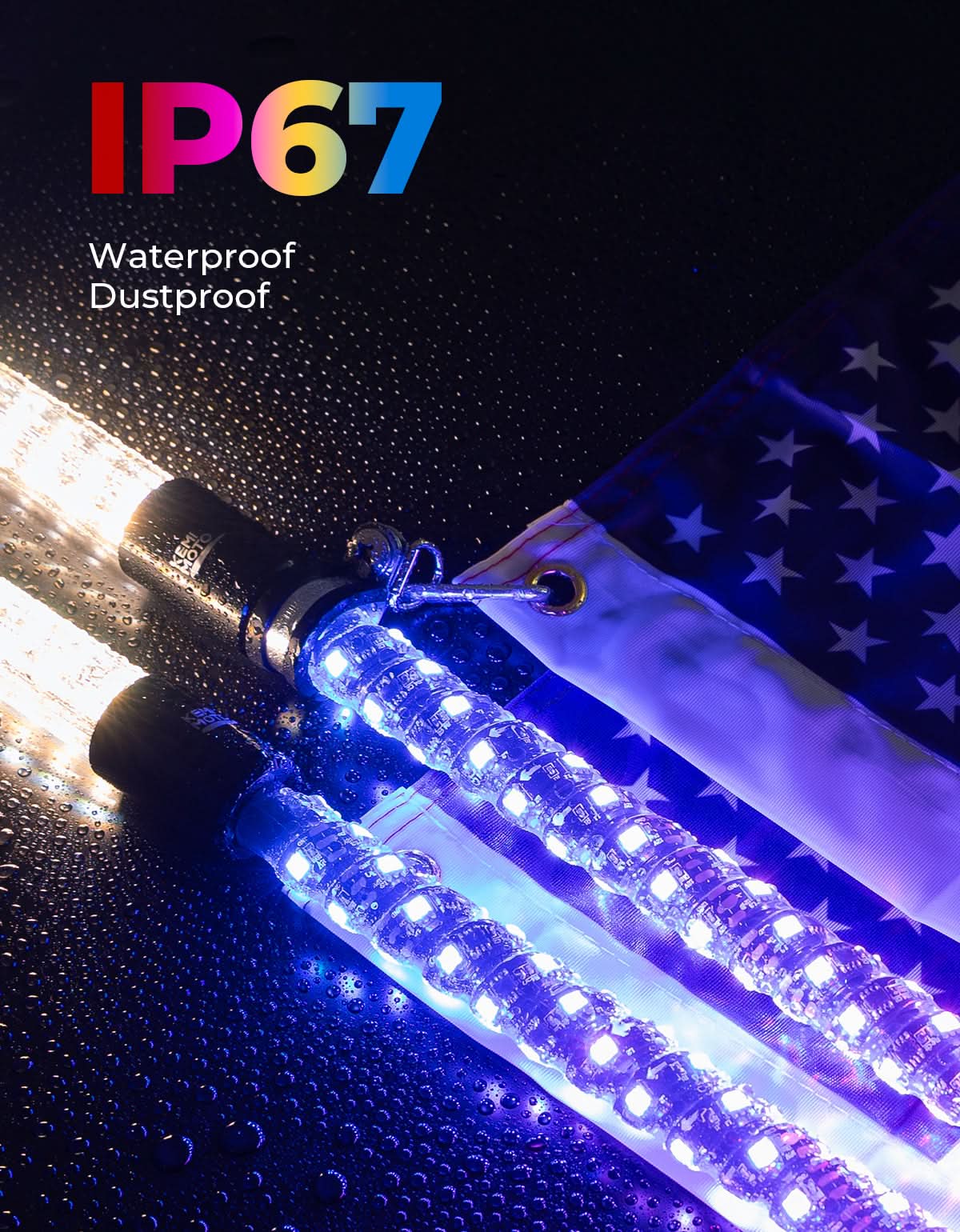 KEMIMOTO Whip 3FT frusta LED 2 pezzi bluetooth SOS strobo