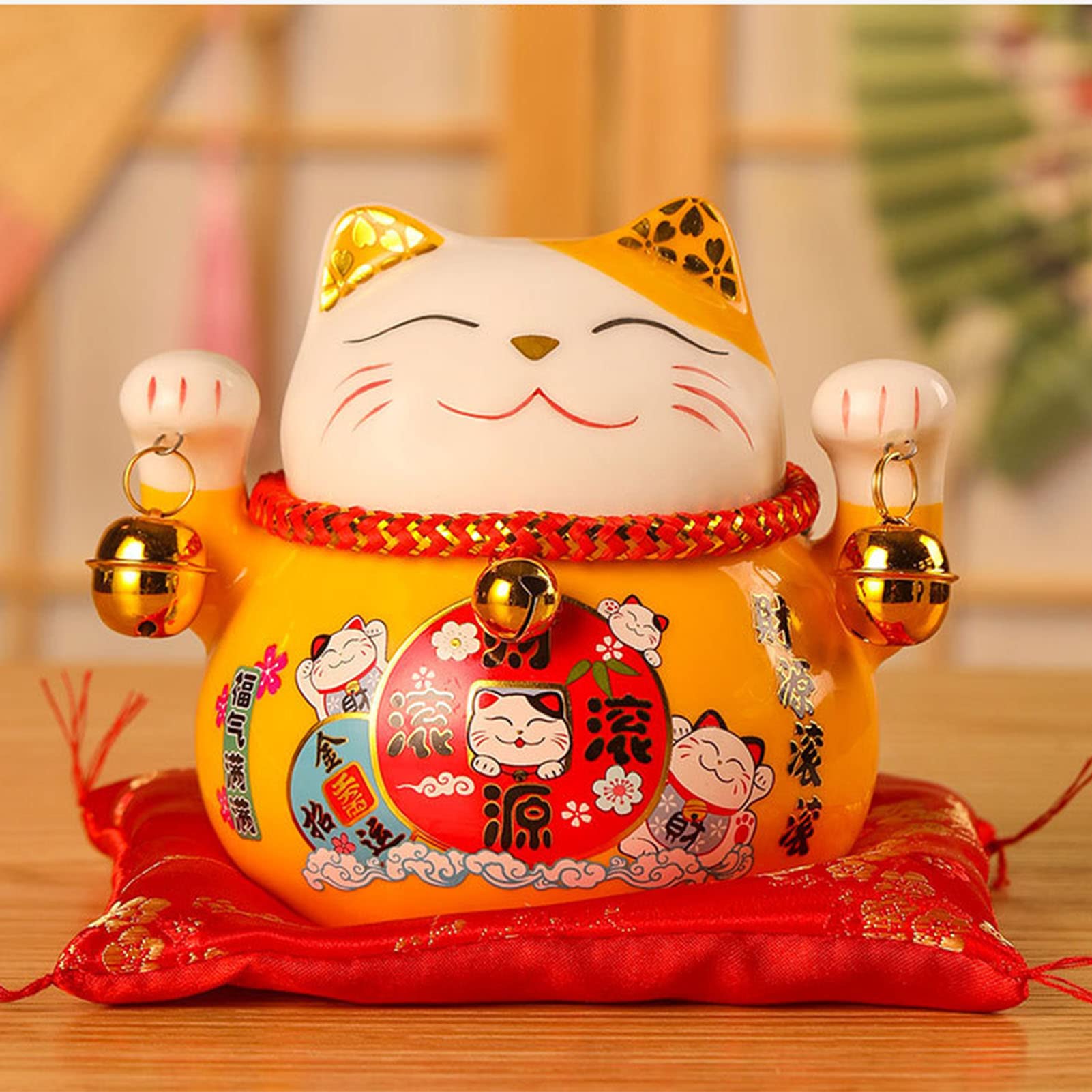 Hapivida maneki neko giallo salvadanaio ceramica 12 cm