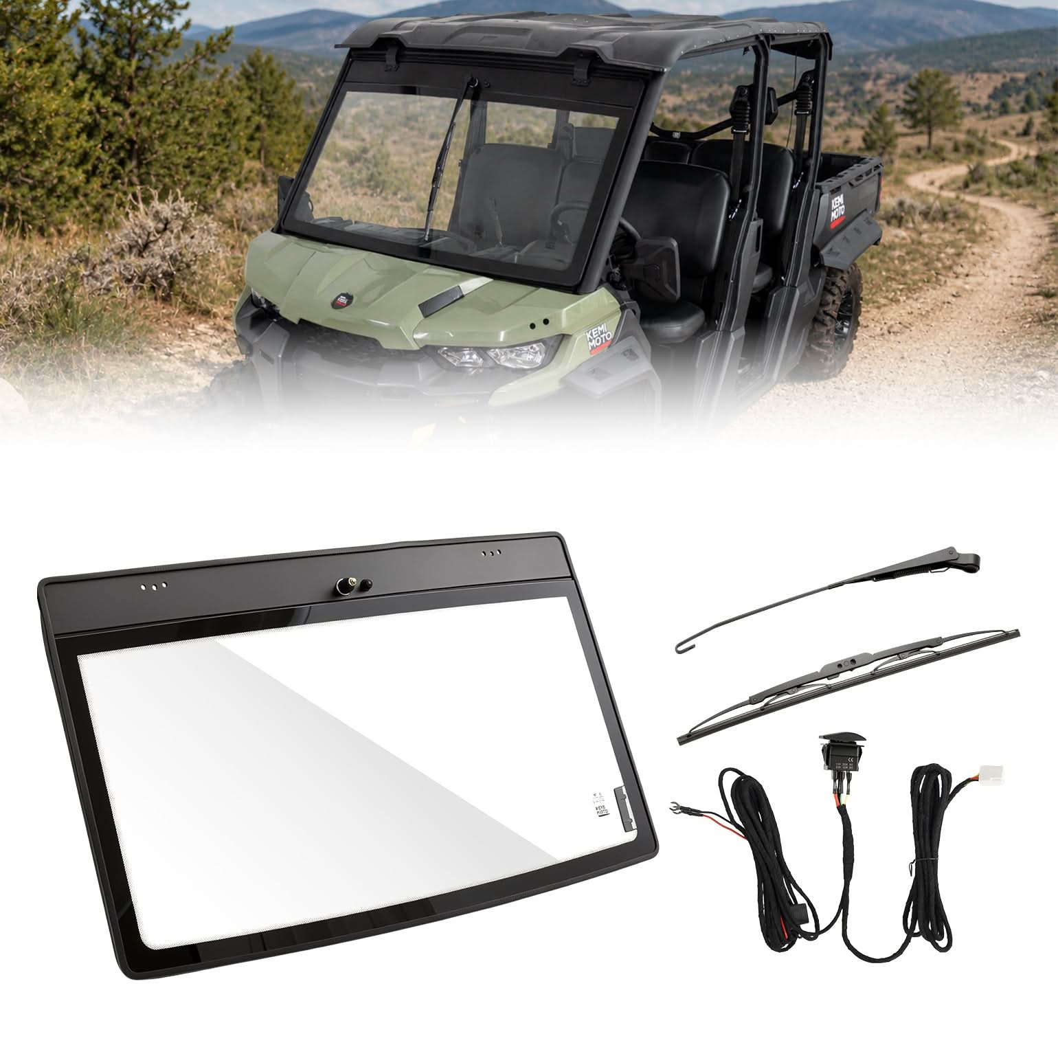 Kemimoto Defender parabrezza vetro 7mm con tergi elettrico
