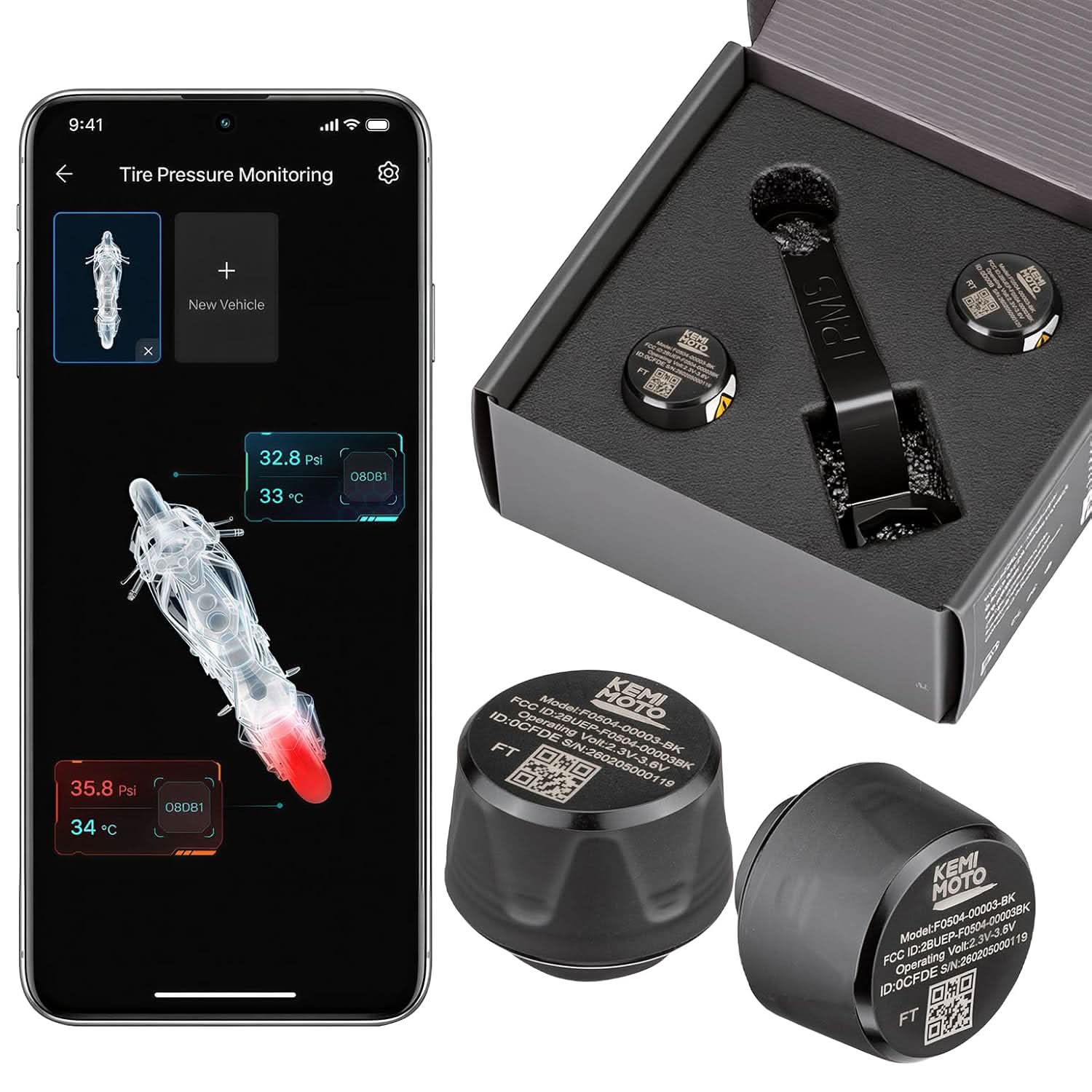 KEMIMOTO TPMS sensori pressione Bluetooth moto IP67