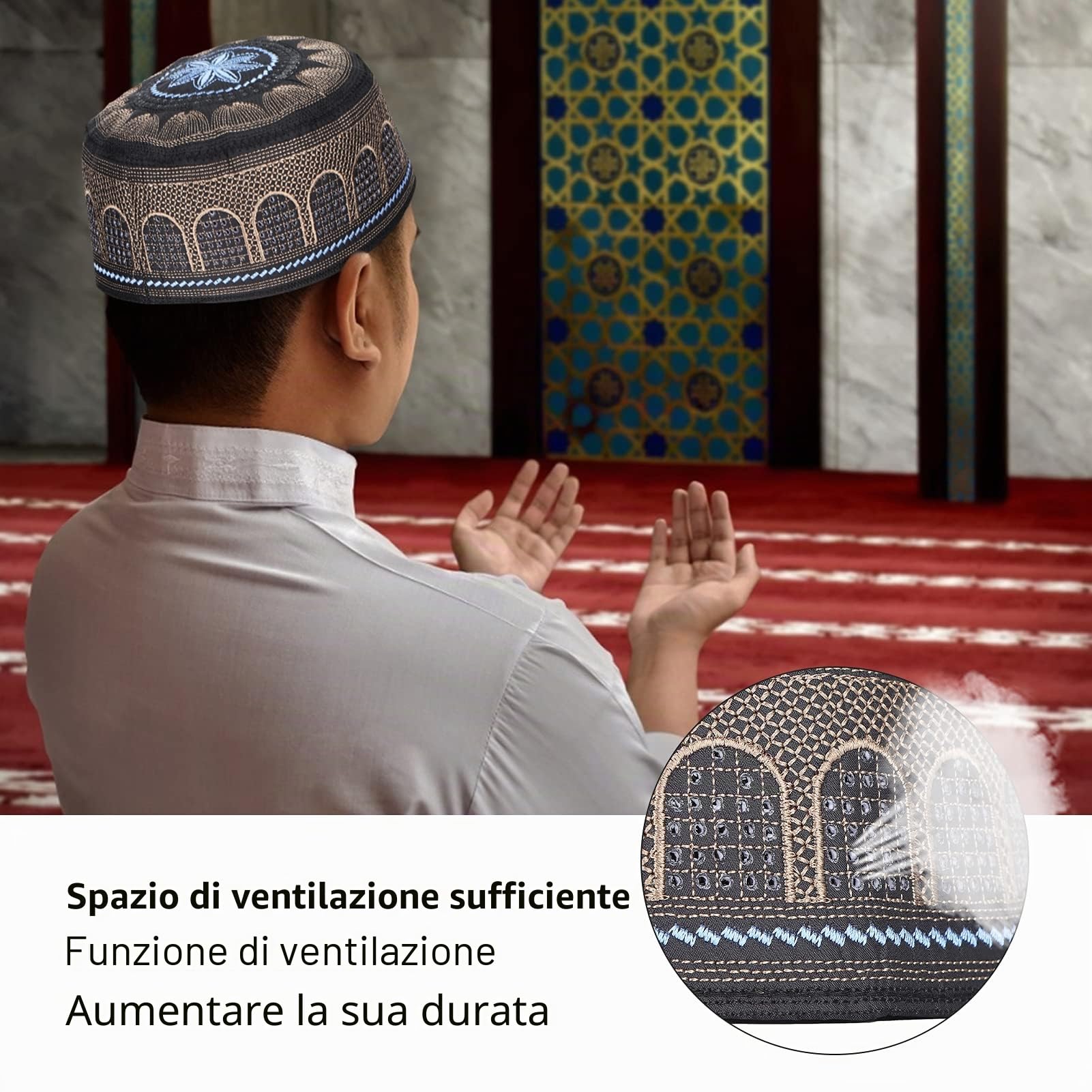 Hapivida Ricamo Nero cappello preghiera cotone 57