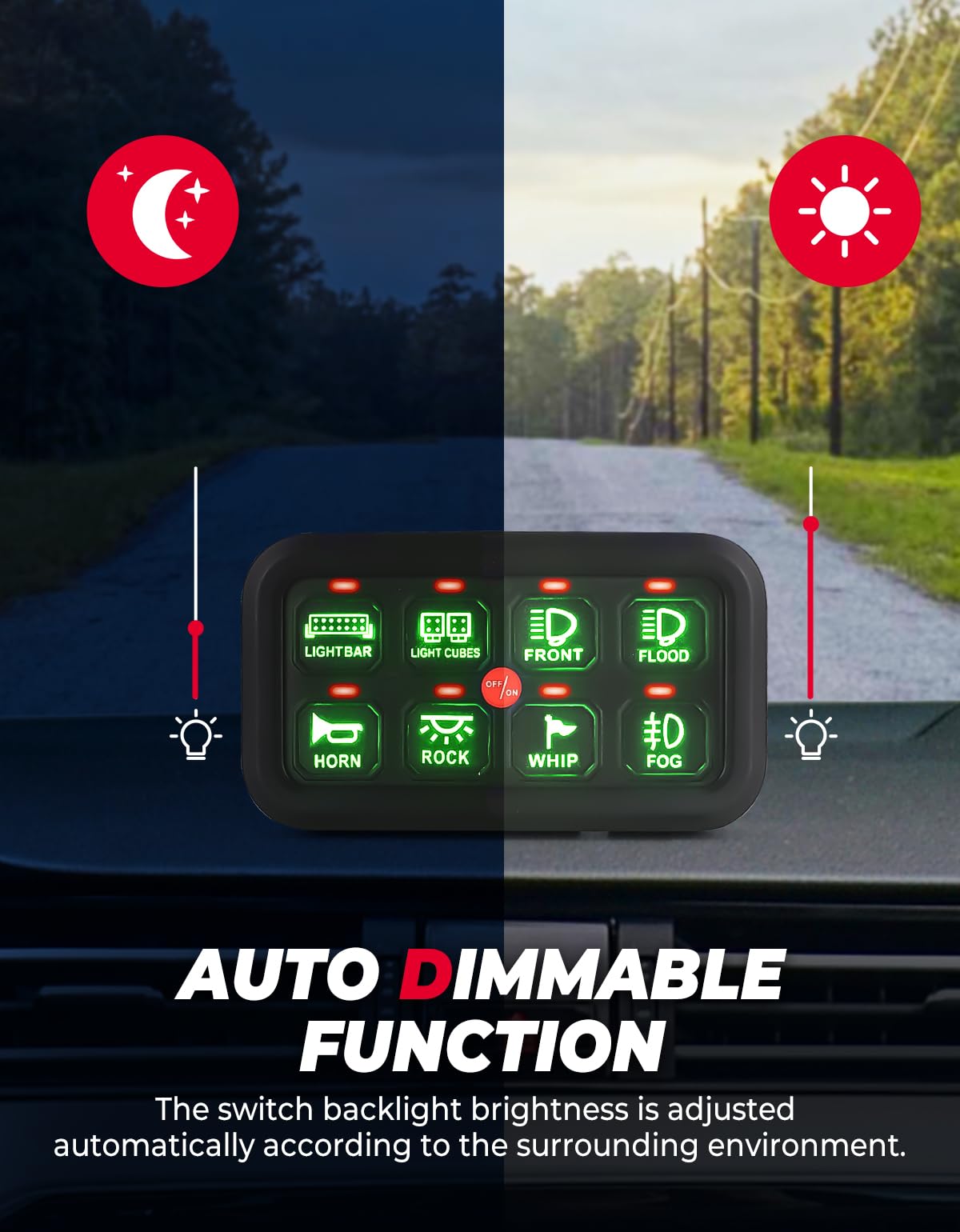 KEMIMOTO 8 Gang Pannello Interruttori 12-24V 8 Tasti Verde