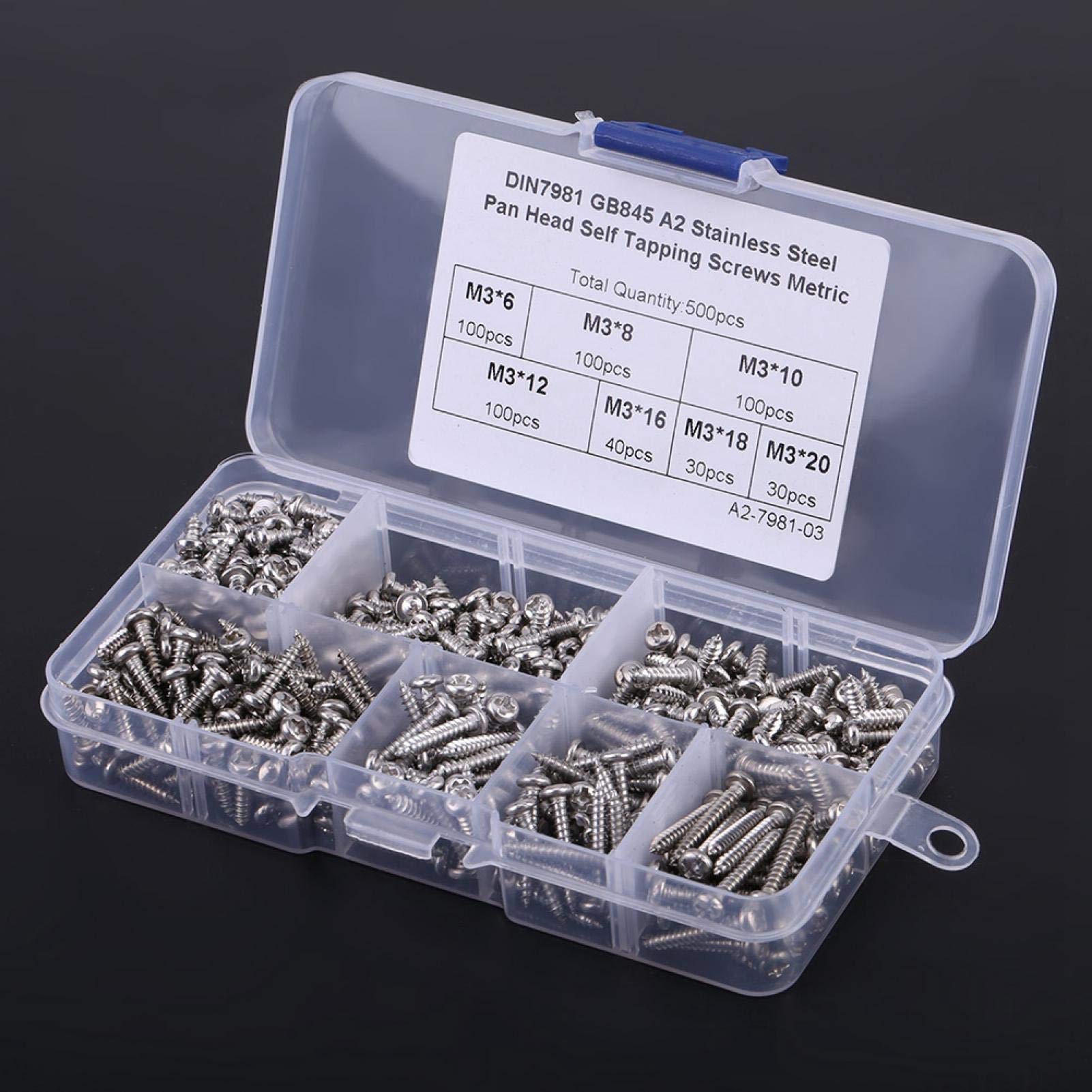 Kuuleyn Set Viti Autofilettanti M3 500 Pezzi Acciaio 304