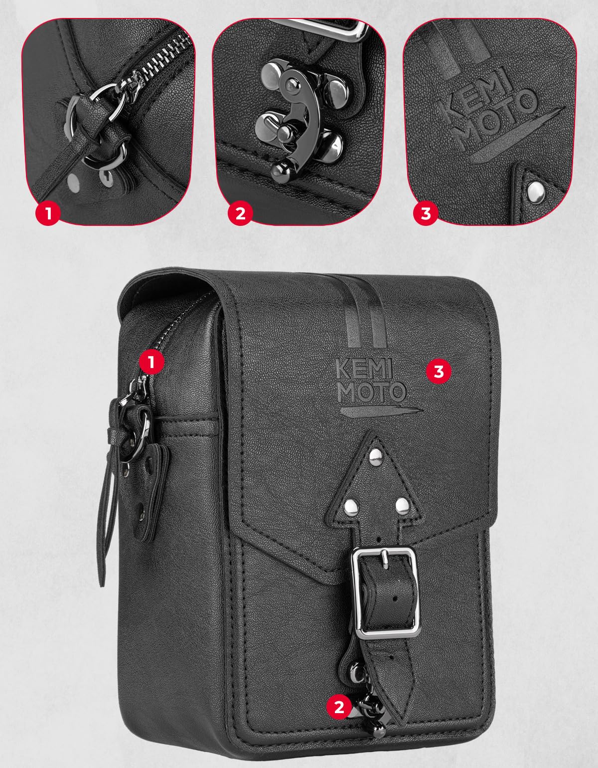 KEMIMOTO borsa manubrio moto pelle nera T-Bar impermeabile