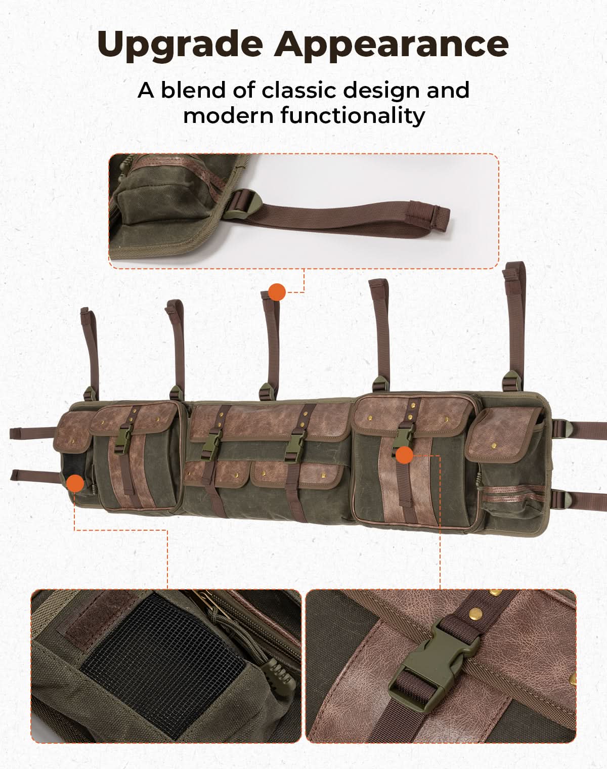 Kemimoto UTV borsa roll-bar canvas con tasche verde army