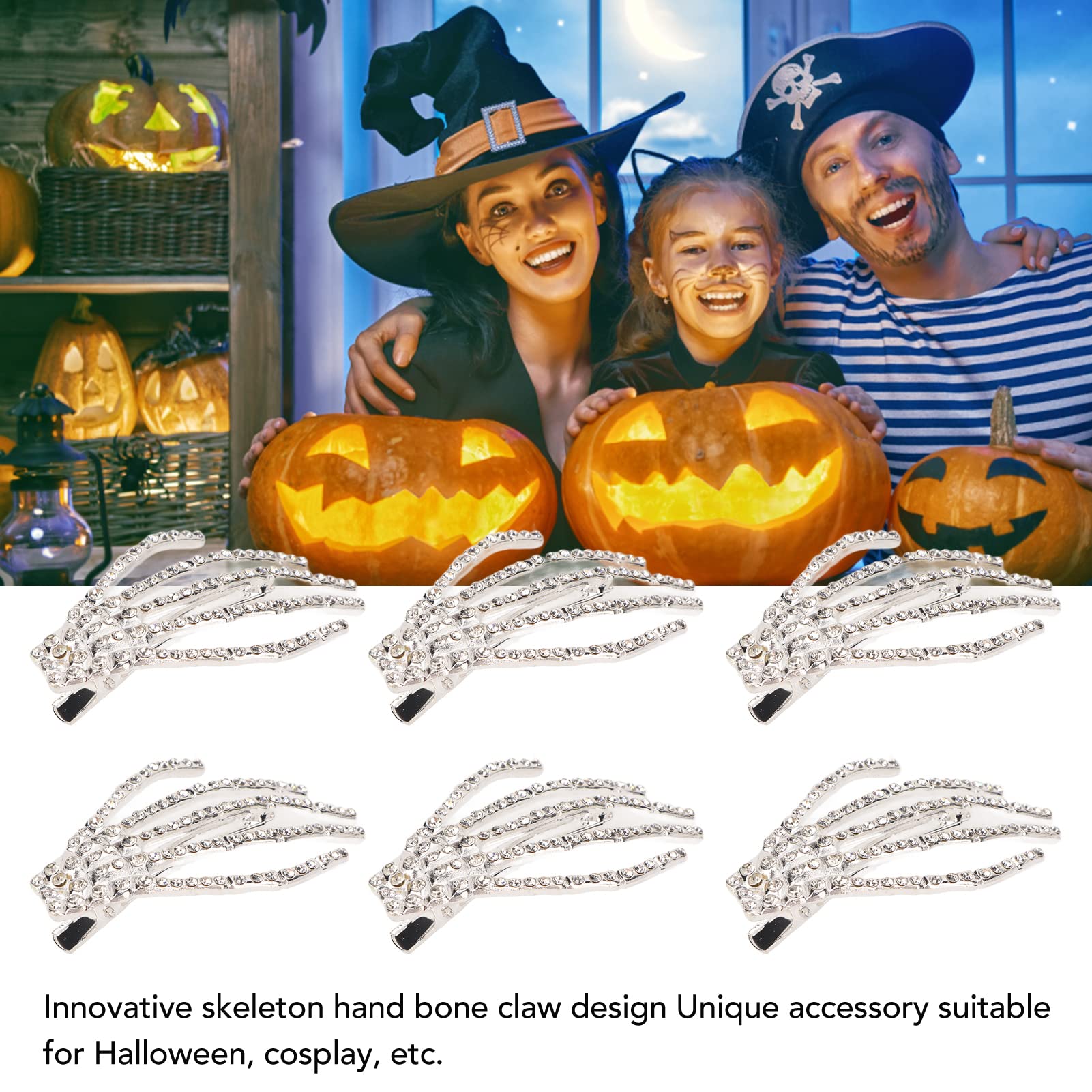 Kuuleyn Halloween Mano Scheletro mollette capelli 6 pezzi strass