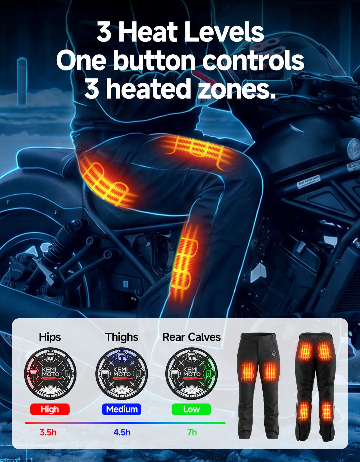 KEMIMOTO WarmLife sovrapantaloni moto riscaldati 3 zone