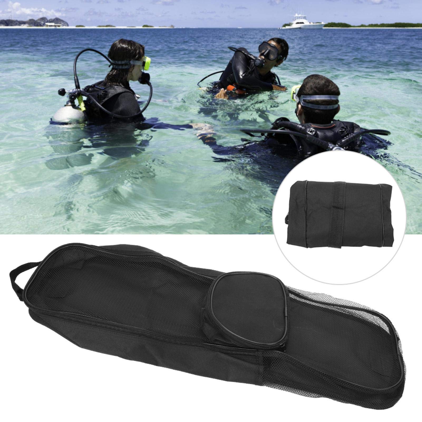 Kuuleyn borsa rete snorkeling zaino nylon nero 70 cm con zip