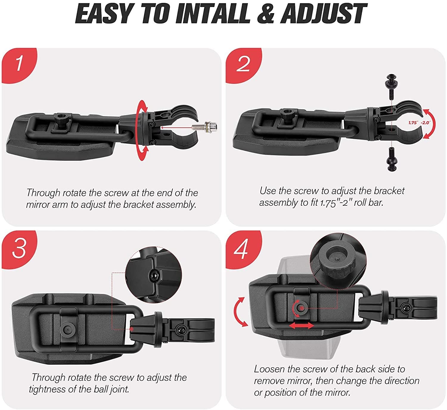 Kemimoto UTV Specchietti Laterali Universali Roll-Bar 44-51mm