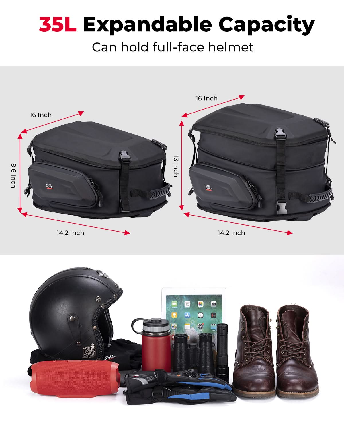 KEMIMOTO borsa posteriore moto rigida 23-35L impermeabile