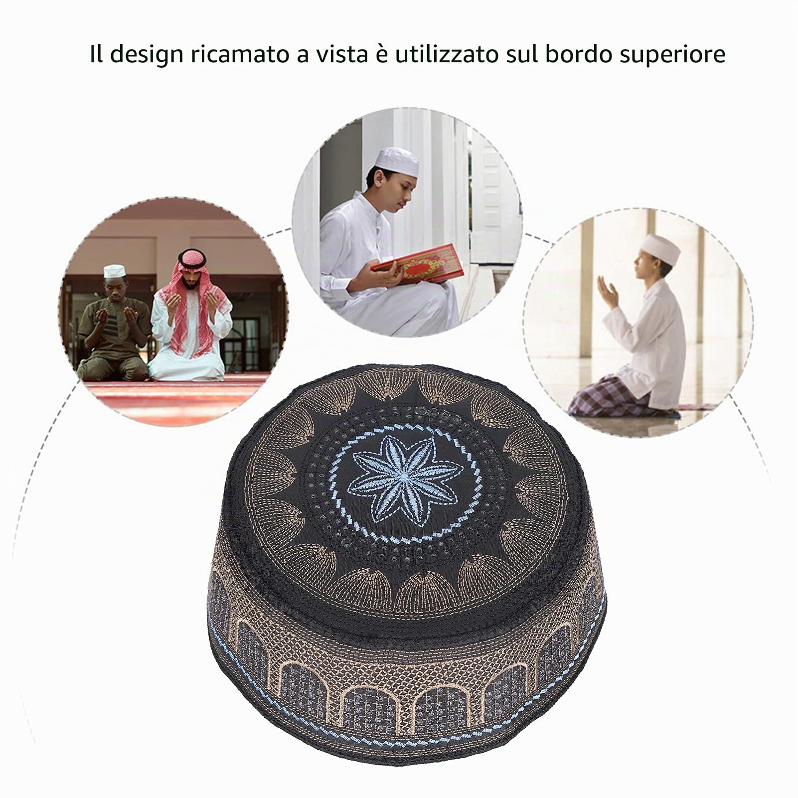Hapivida Ricamo Nero cappello preghiera cotone 57